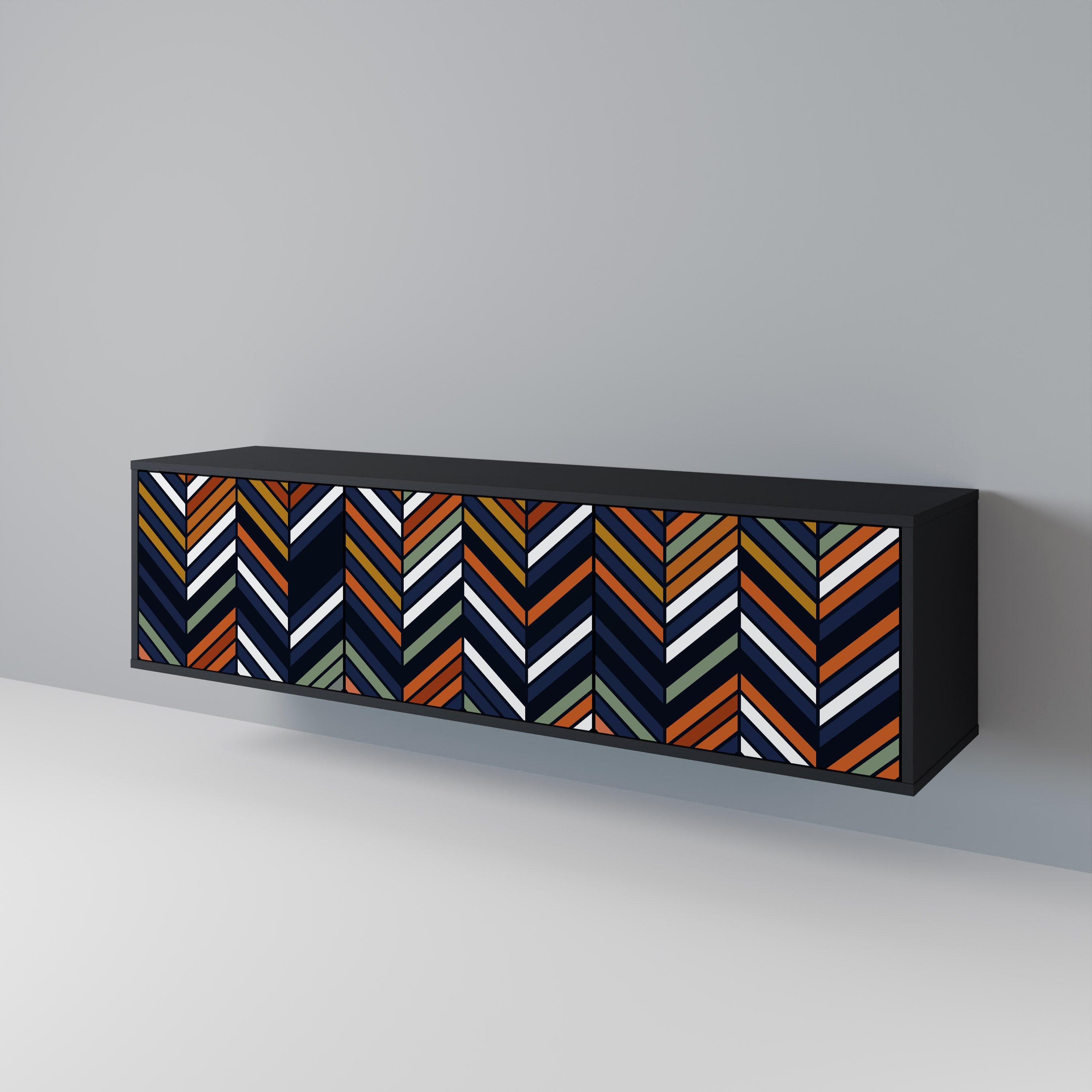 VIBRANT PATCHWORK Móvel de TV com 3 Portas em Acabamento Preto