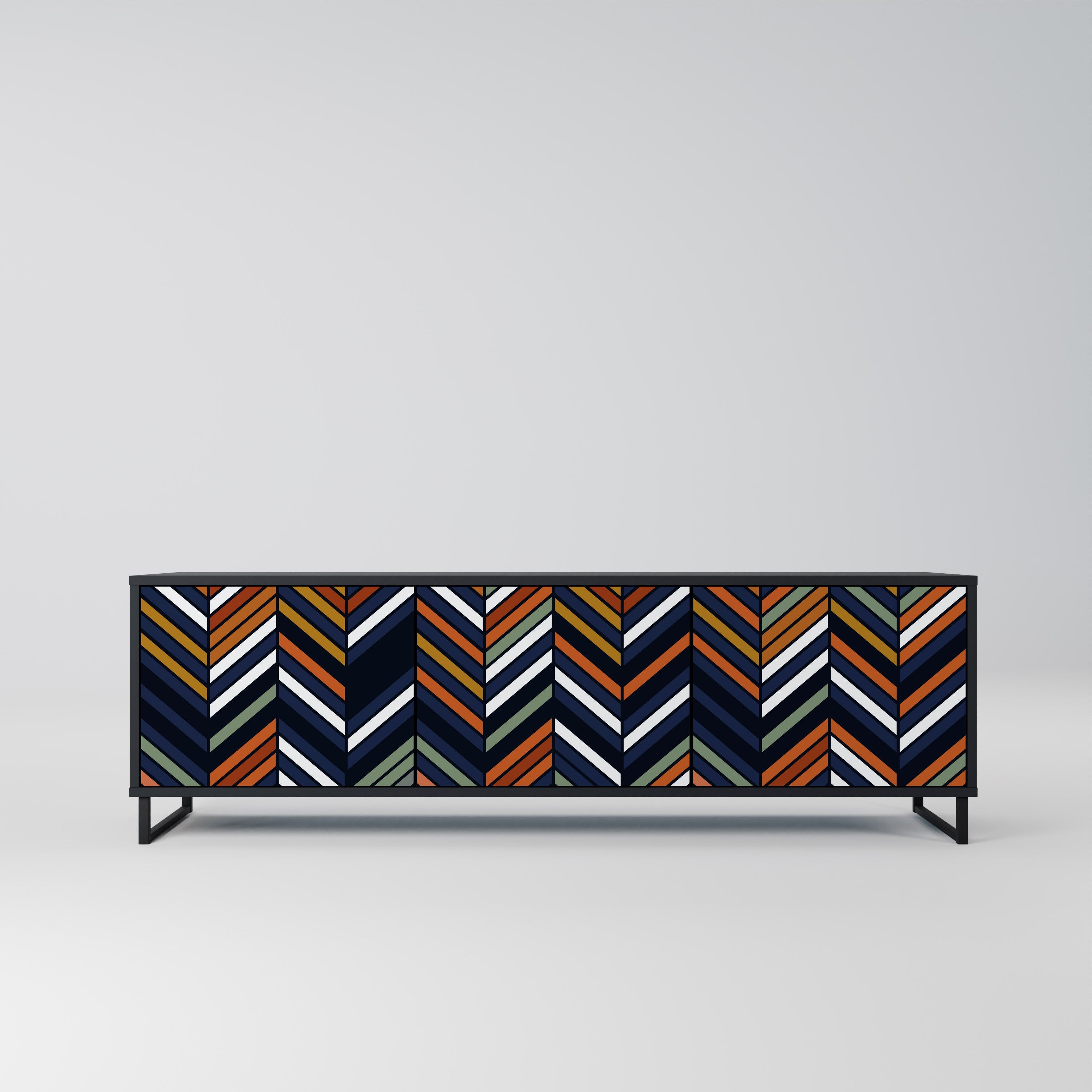 VIBRANT PATCHWORK Móvel de TV com 3 Portas em Acabamento Preto