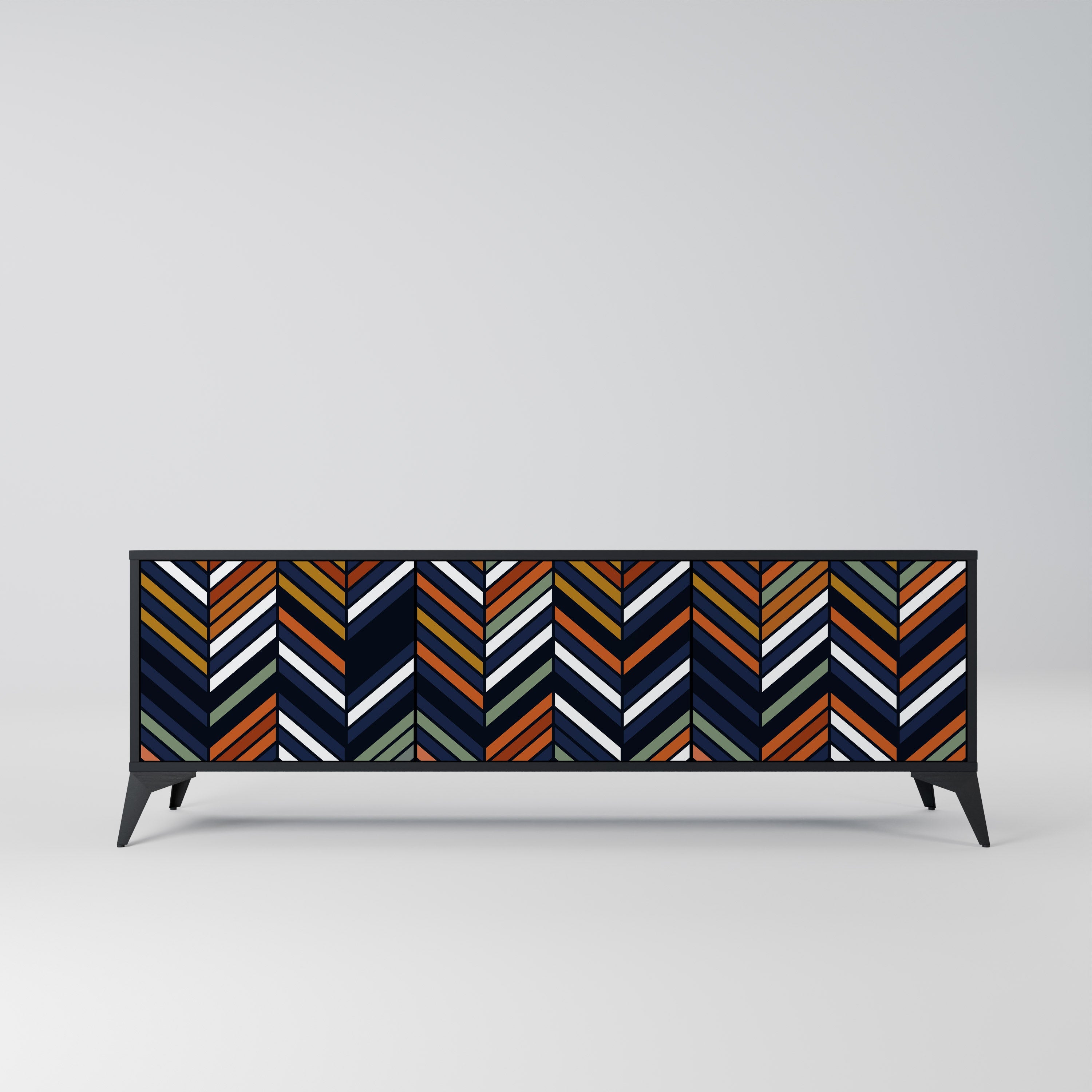 VIBRANT PATCHWORK Móvel de TV com 3 Portas em Acabamento Preto