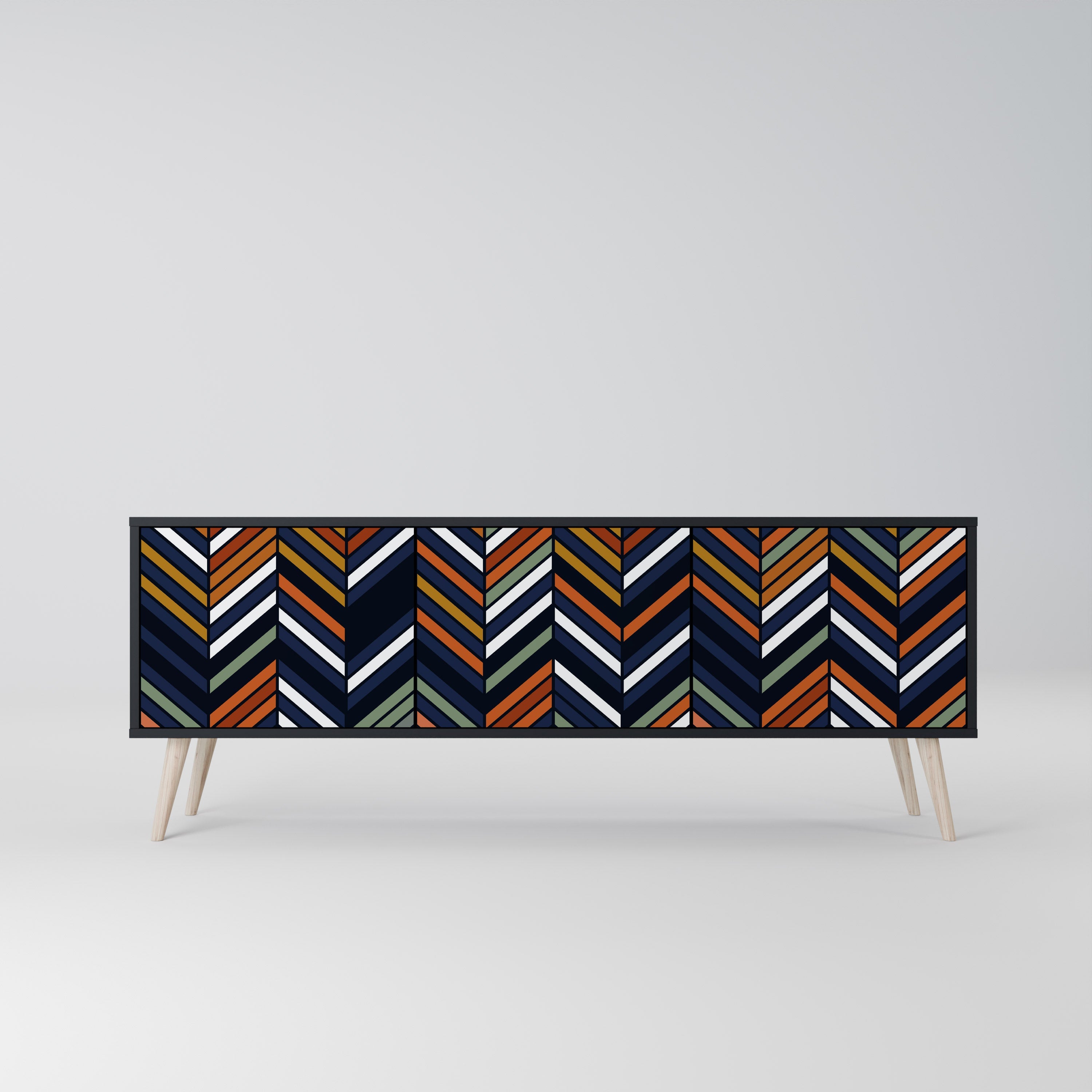 VIBRANT PATCHWORK Móvel de TV com 3 Portas em Acabamento Preto