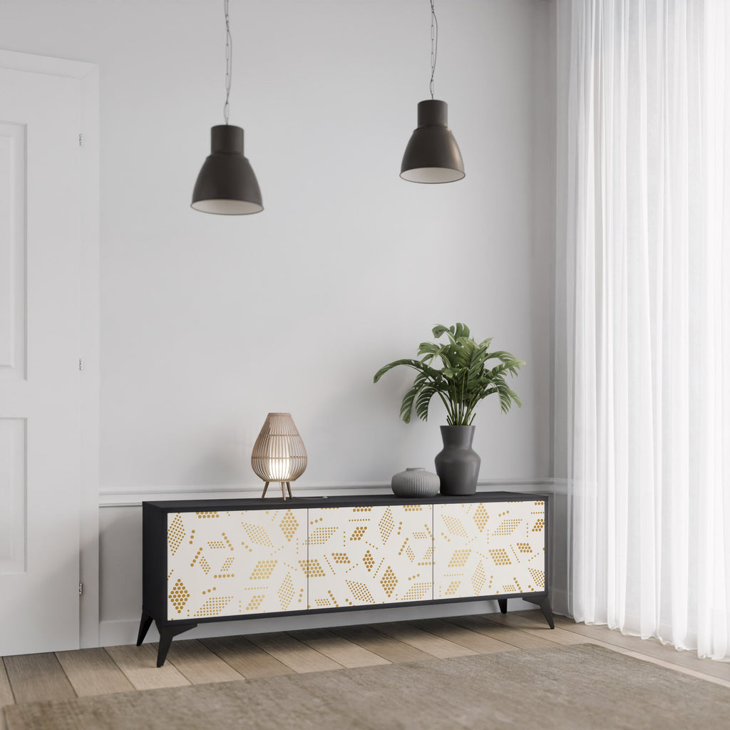 SPOTTED DAZE Móvel de TV com 3 Portas em Acabamento Preto