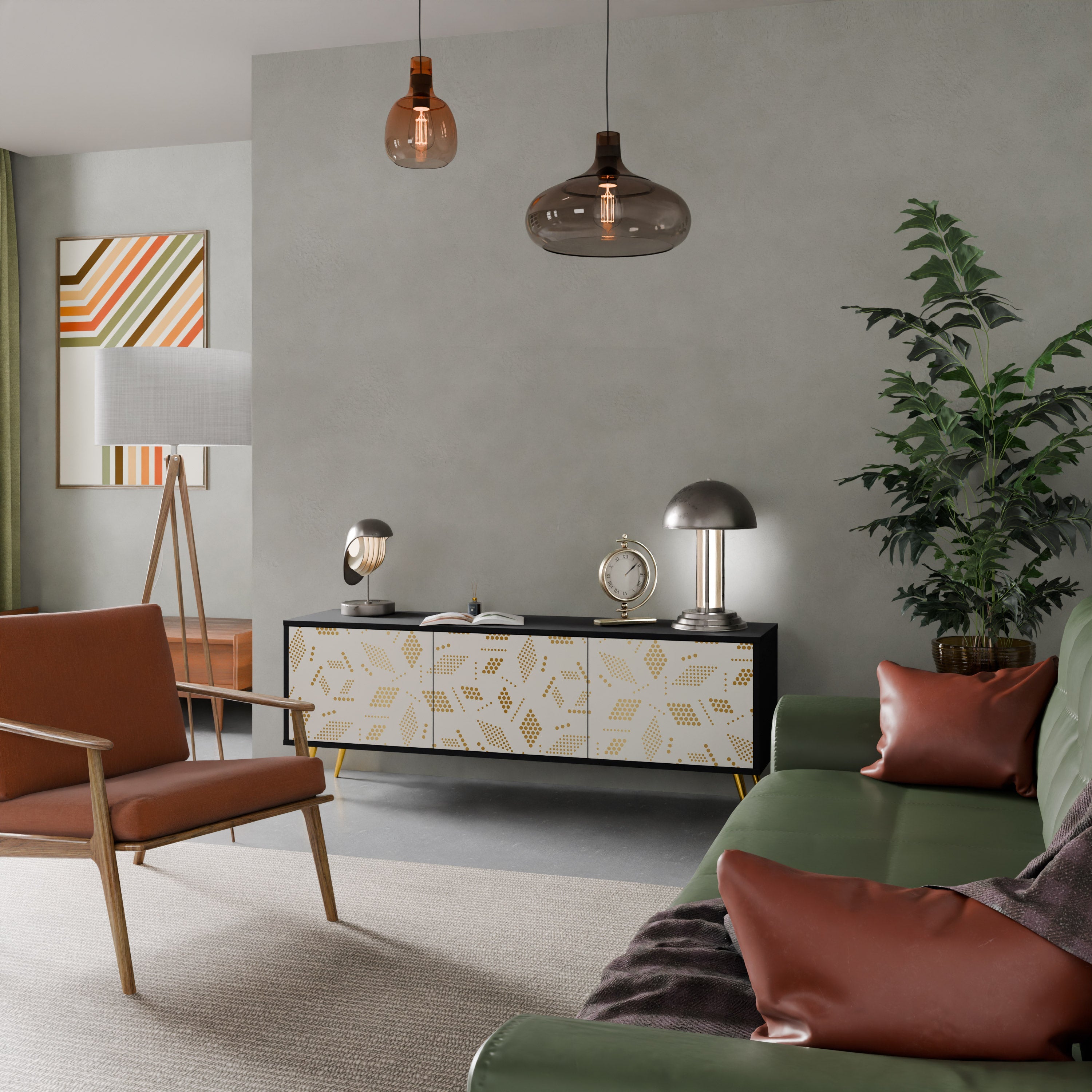 SPOTTED DAZE Móvel de TV com 3 Portas em Acabamento Preto