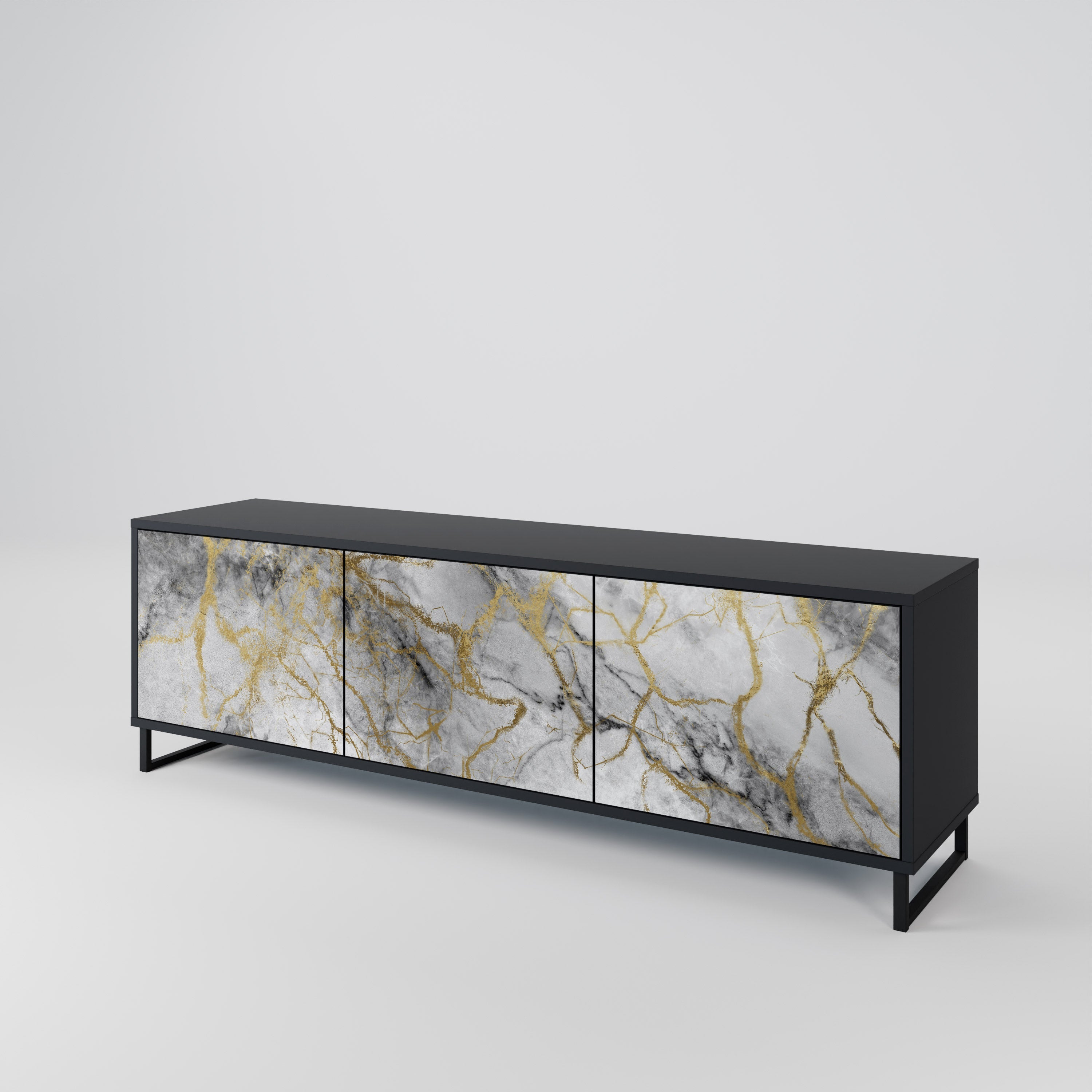 TIMELESS GLIDE Móvel de TV com 3 Portas em Acabamento Preto