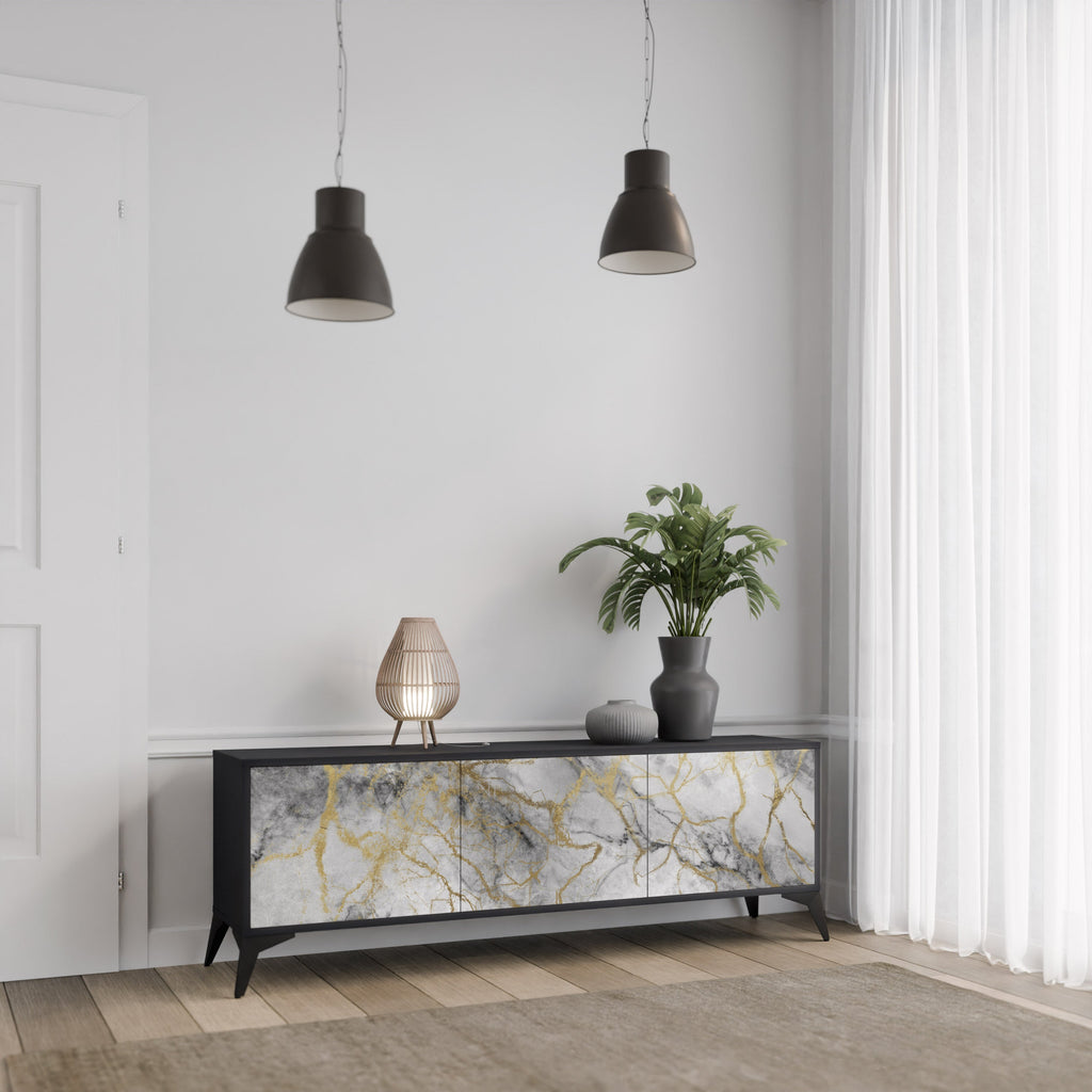 TIMELESS GLIDE Móvel de TV com 3 Portas em Acabamento Preto