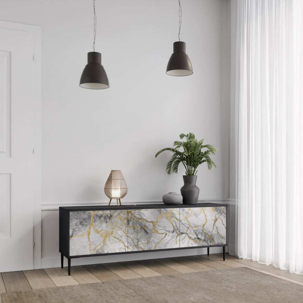 TIMELESS GLIDE Móvel de TV com 3 Portas em Acabamento Preto