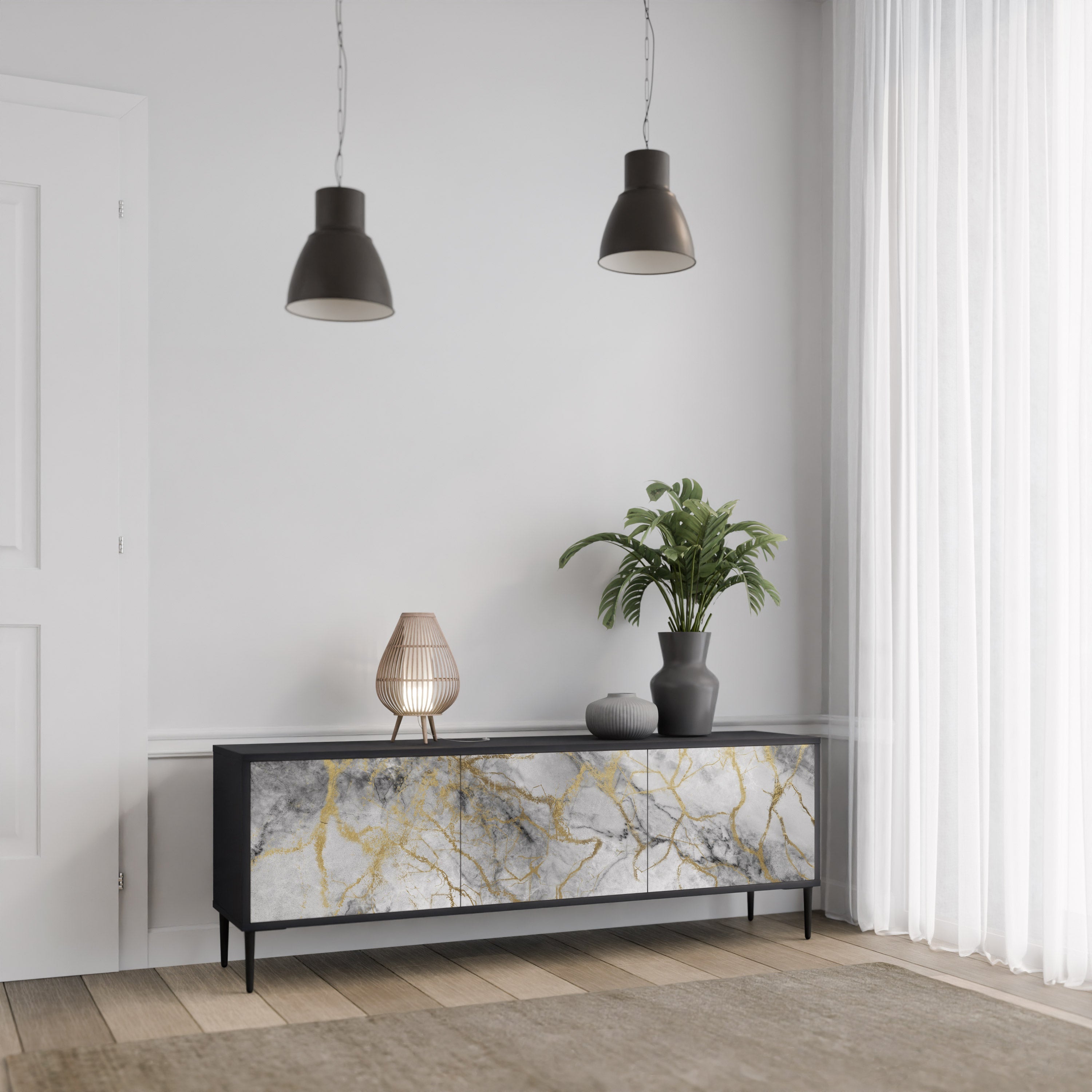 TIMELESS GLIDE Móvel de TV com 3 Portas em Acabamento Preto