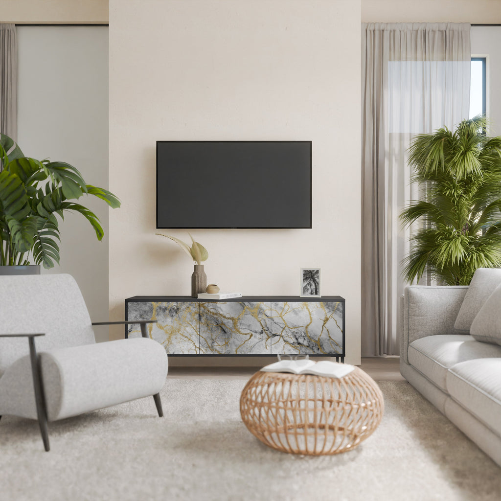 TIMELESS GLIDE Móvel de TV com 3 Portas em Acabamento Preto