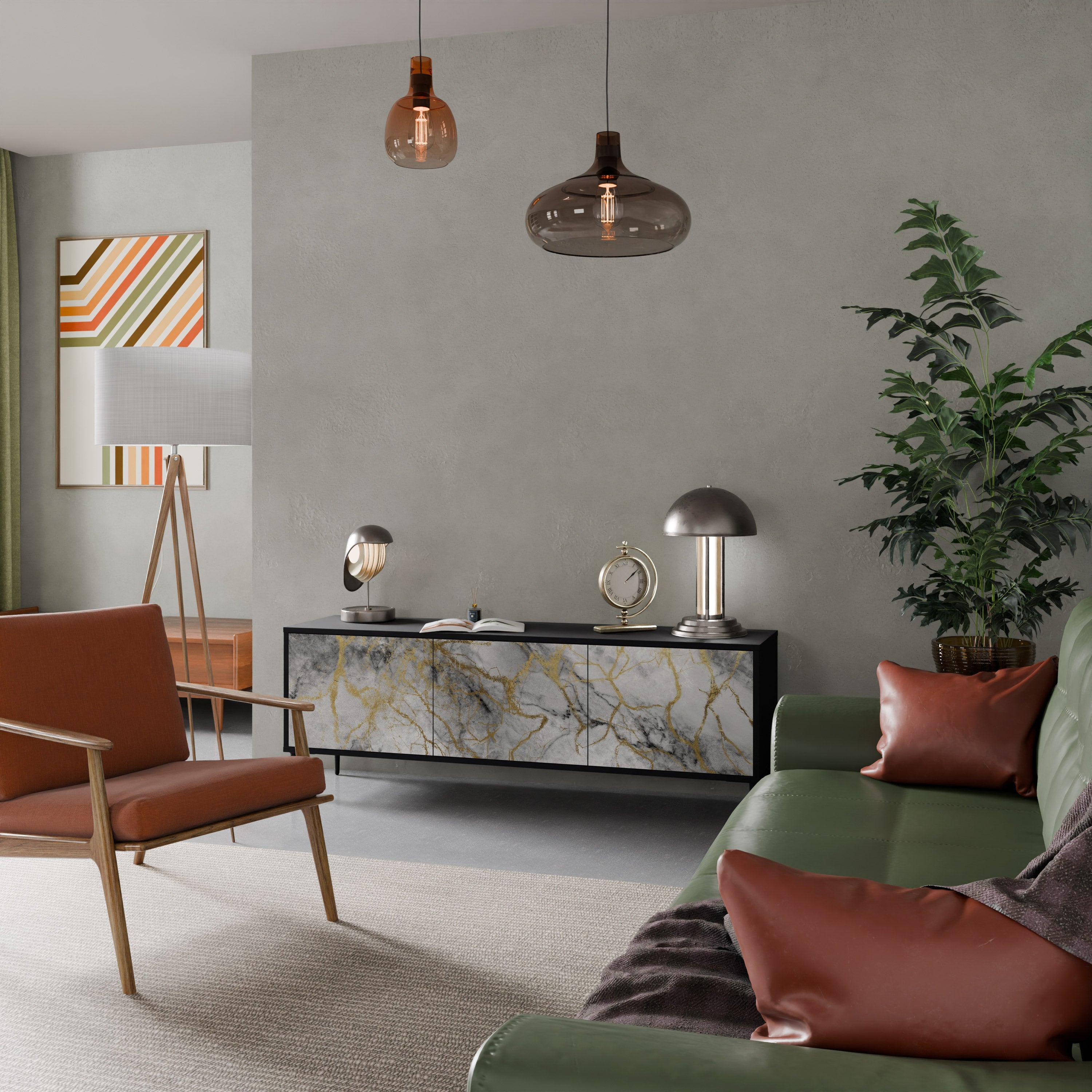 TIMELESS GLIDE Móvel de TV com 3 Portas em Acabamento Preto