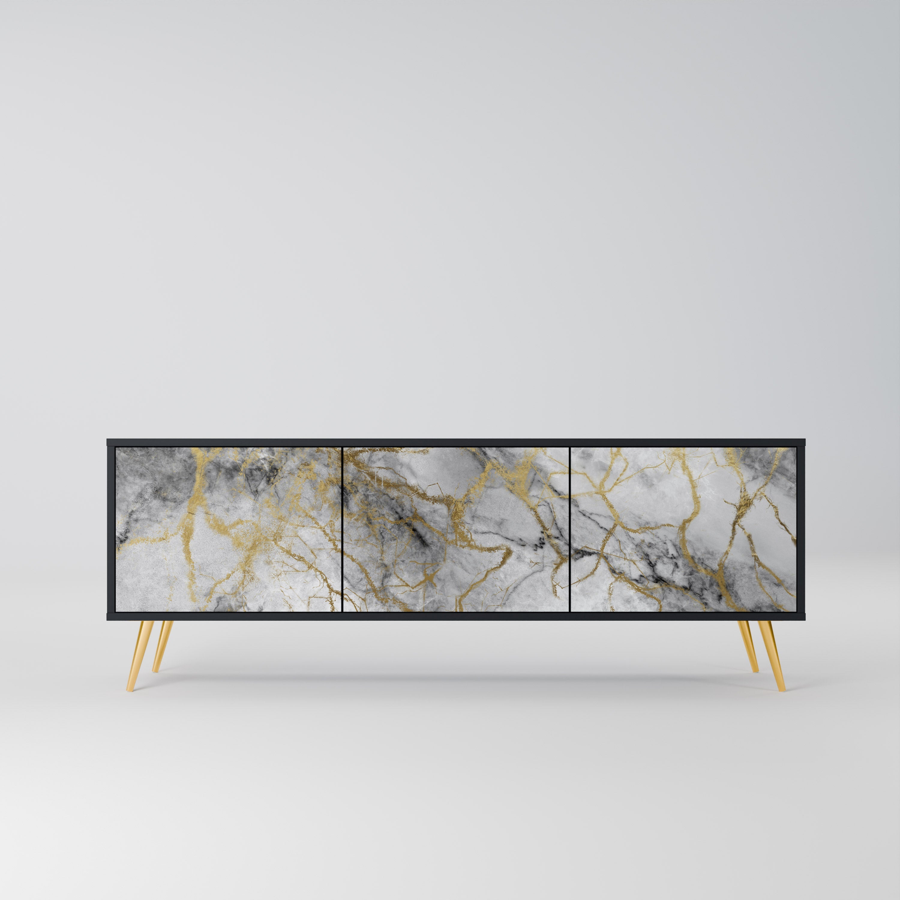 TIMELESS GLIDE Móvel de TV com 3 Portas em Acabamento Preto