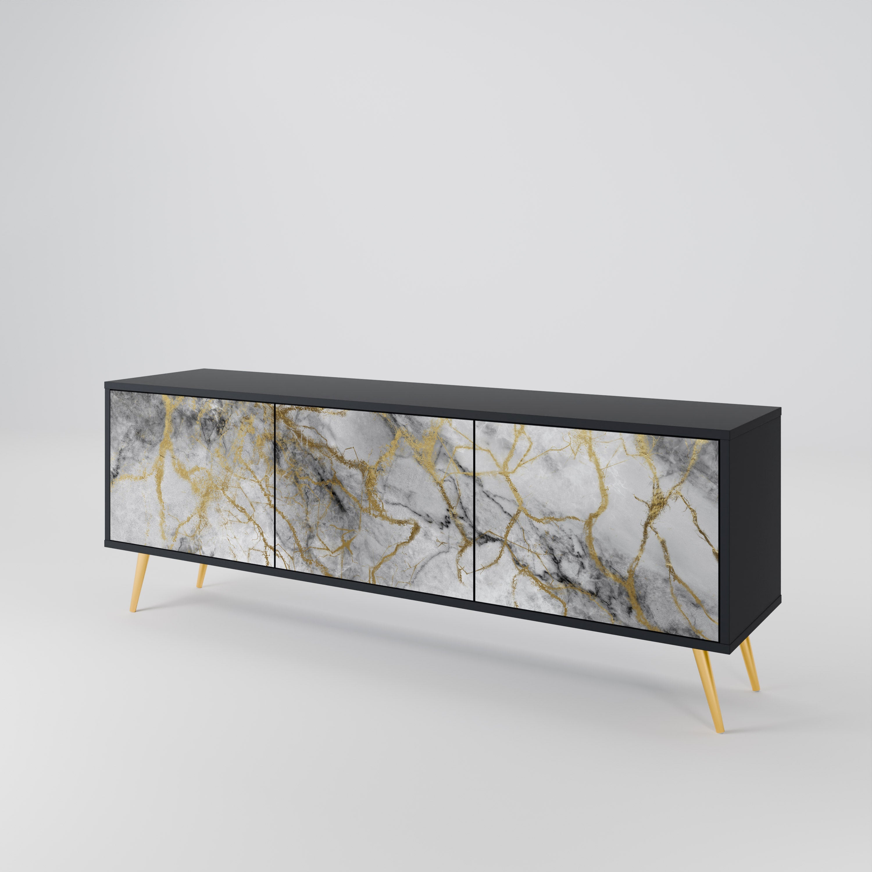 TIMELESS GLIDE Móvel de TV com 3 Portas em Acabamento Preto