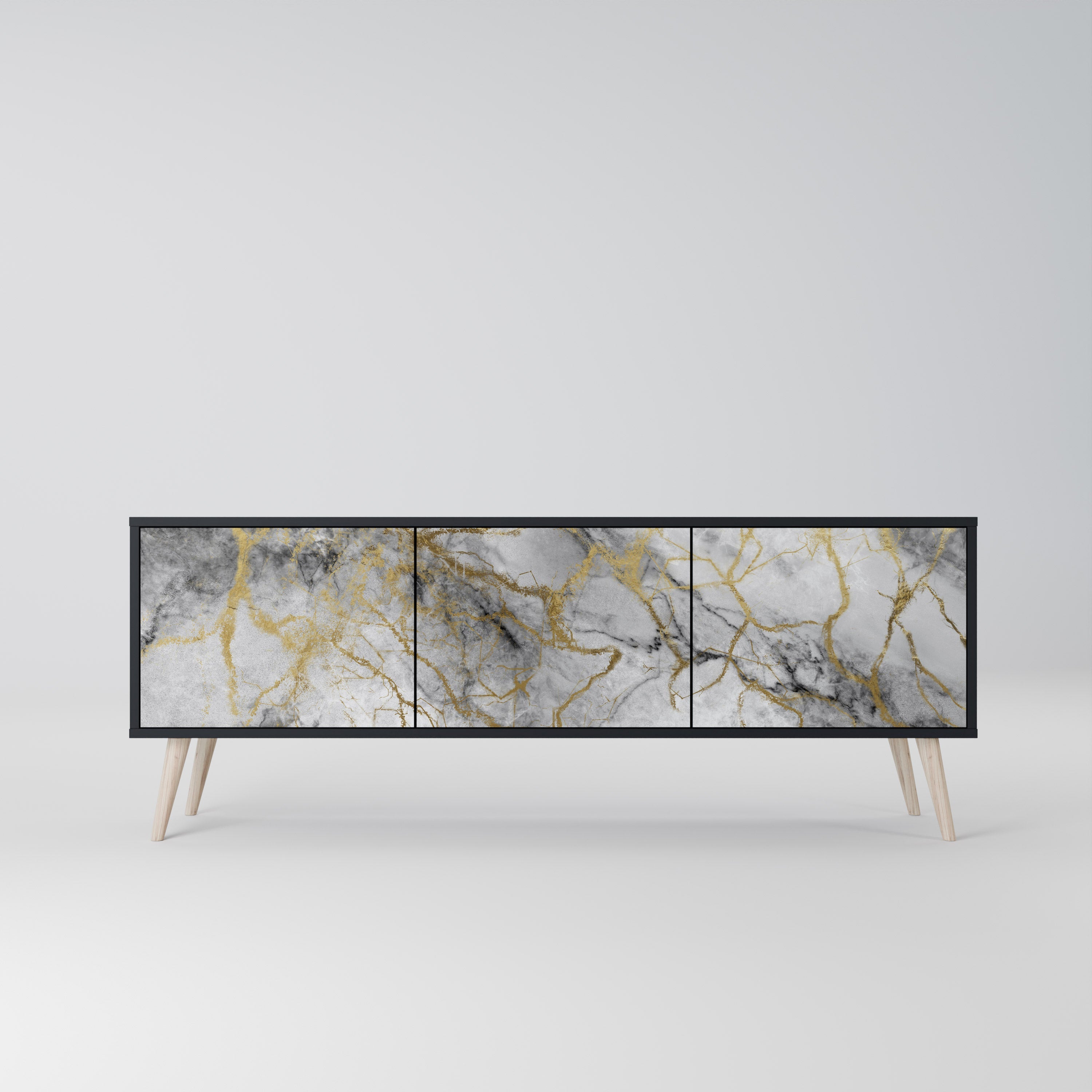 TIMELESS GLIDE Móvel de TV com 3 Portas em Acabamento Preto