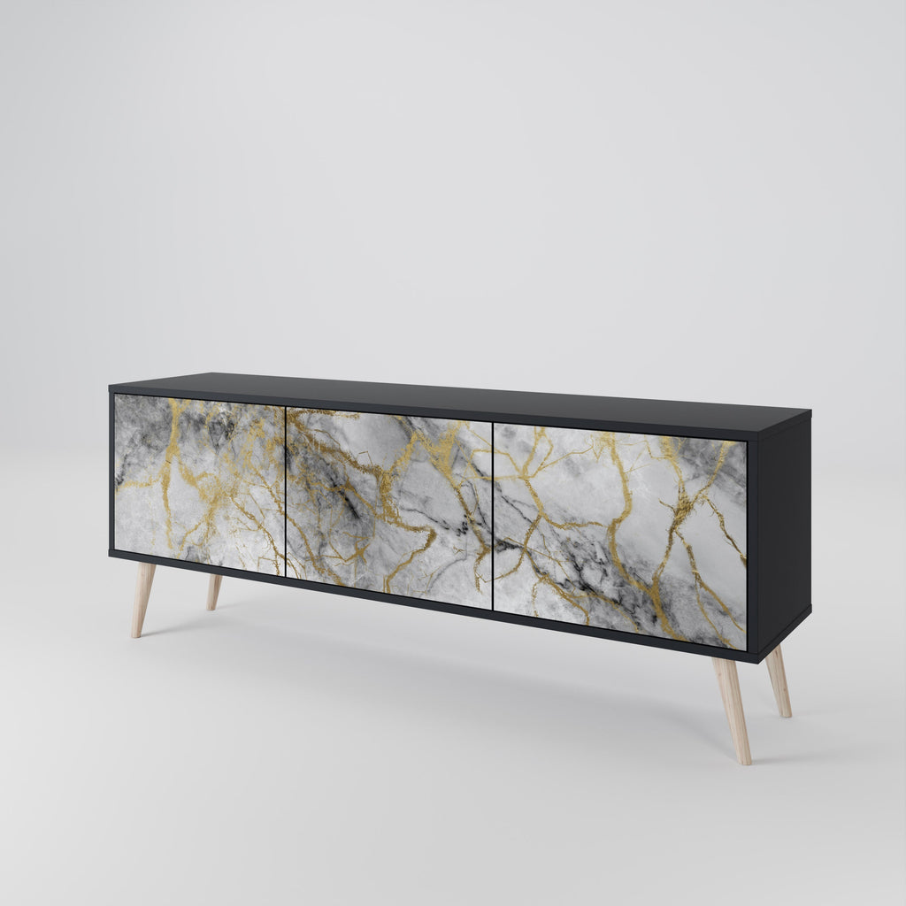 TIMELESS GLIDE Móvel de TV com 3 Portas em Acabamento Preto