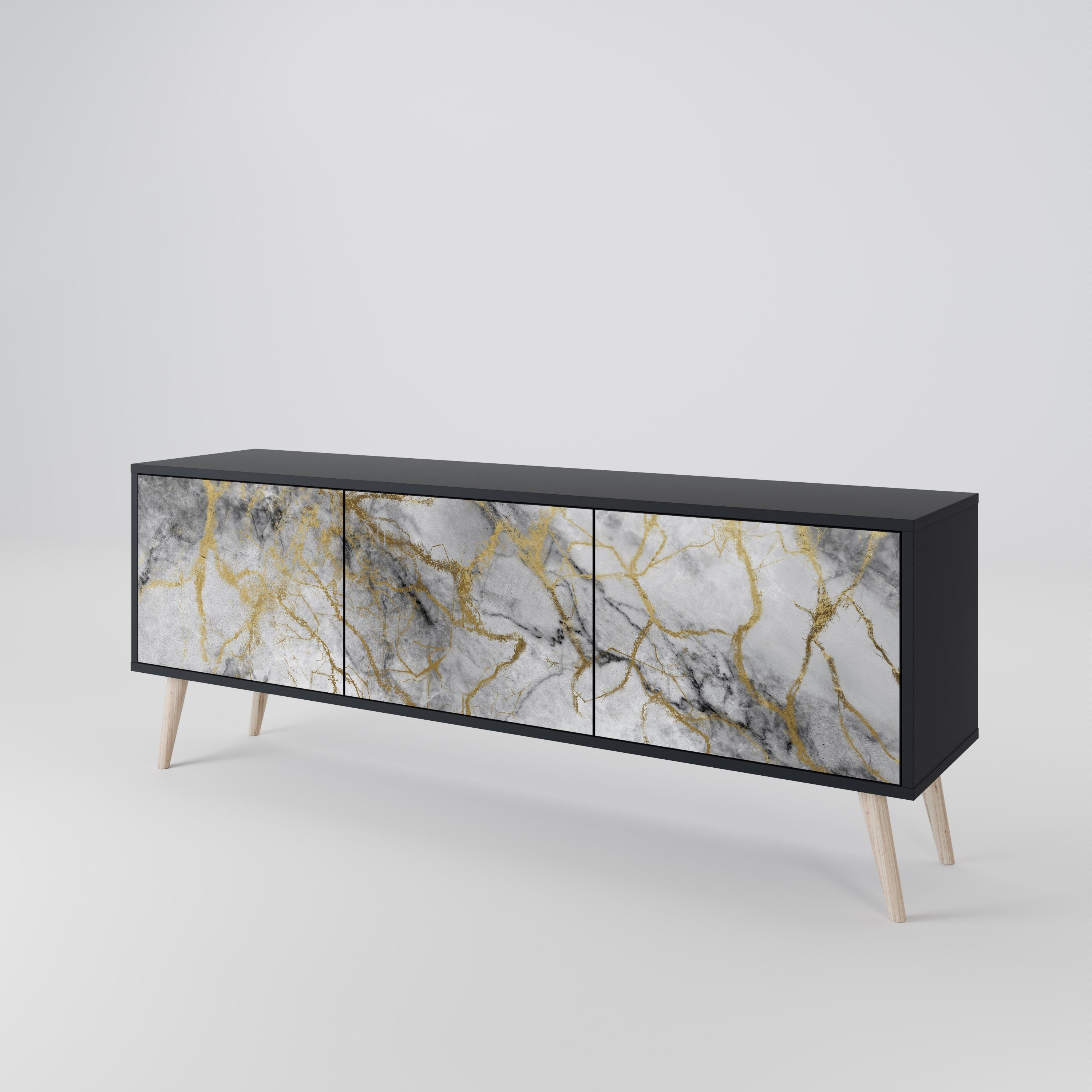 TIMELESS GLIDE Móvel de TV com 3 Portas em Acabamento Preto