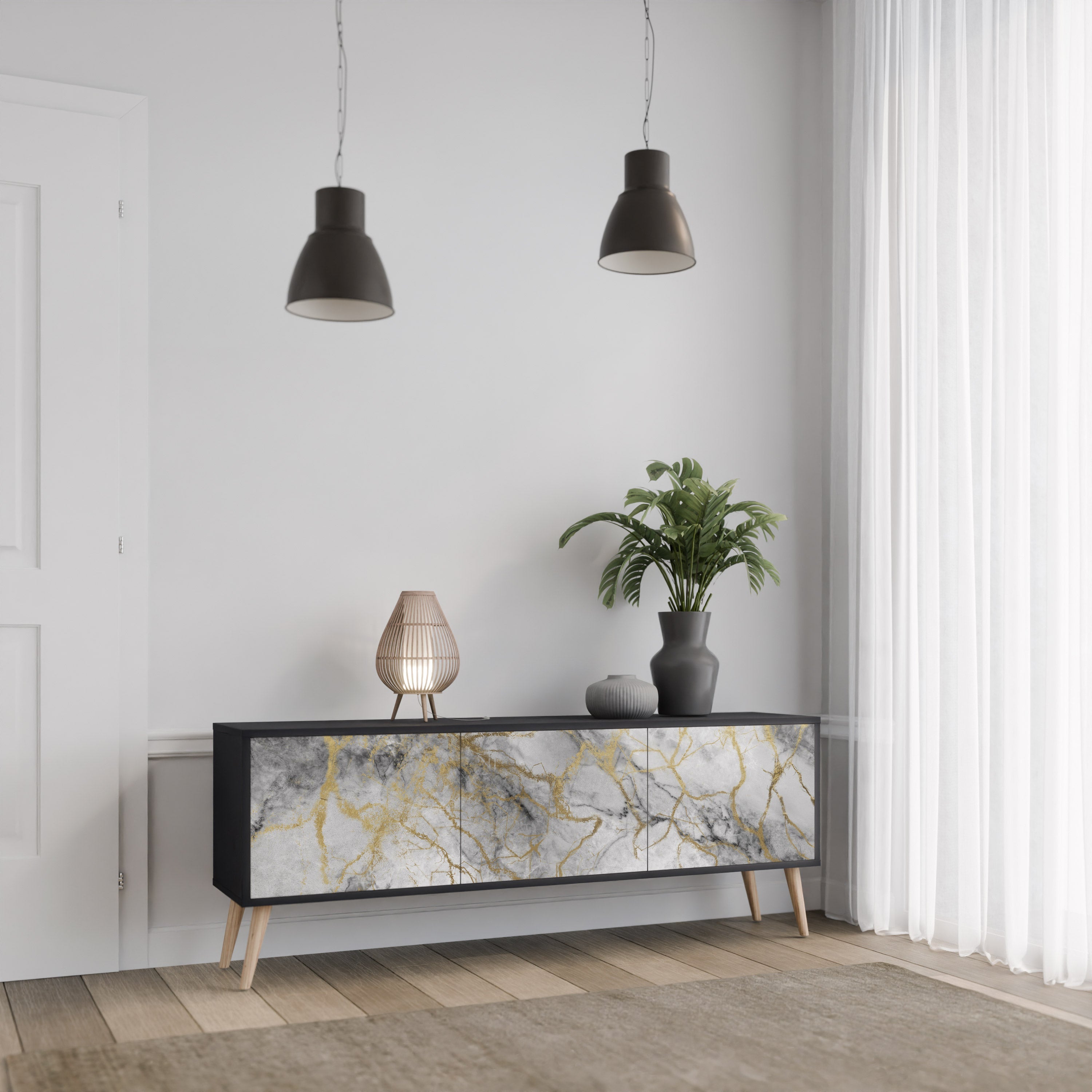 TIMELESS GLIDE Móvel de TV com 3 Portas em Acabamento Preto