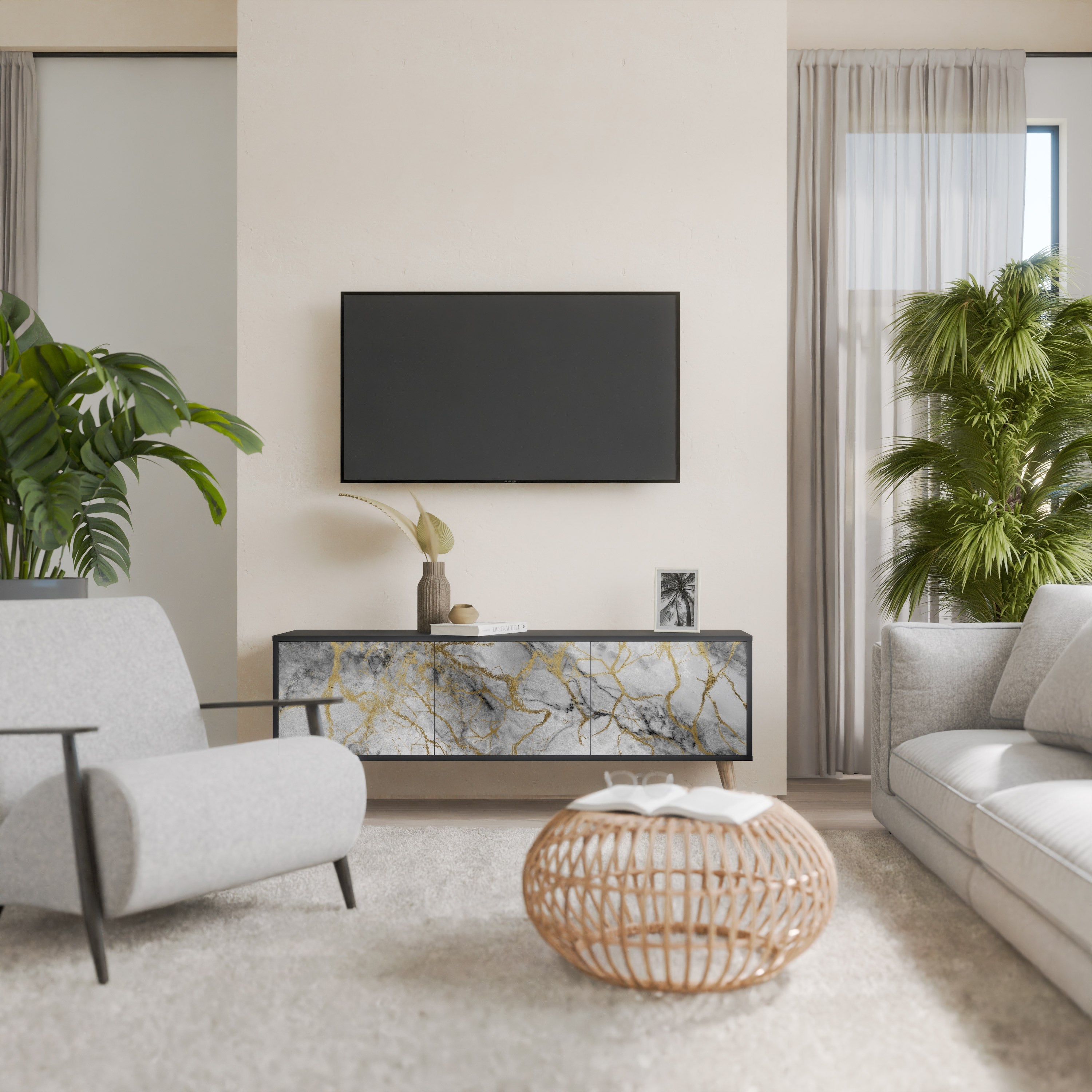 TIMELESS GLIDE Móvel de TV com 3 Portas em Acabamento Preto