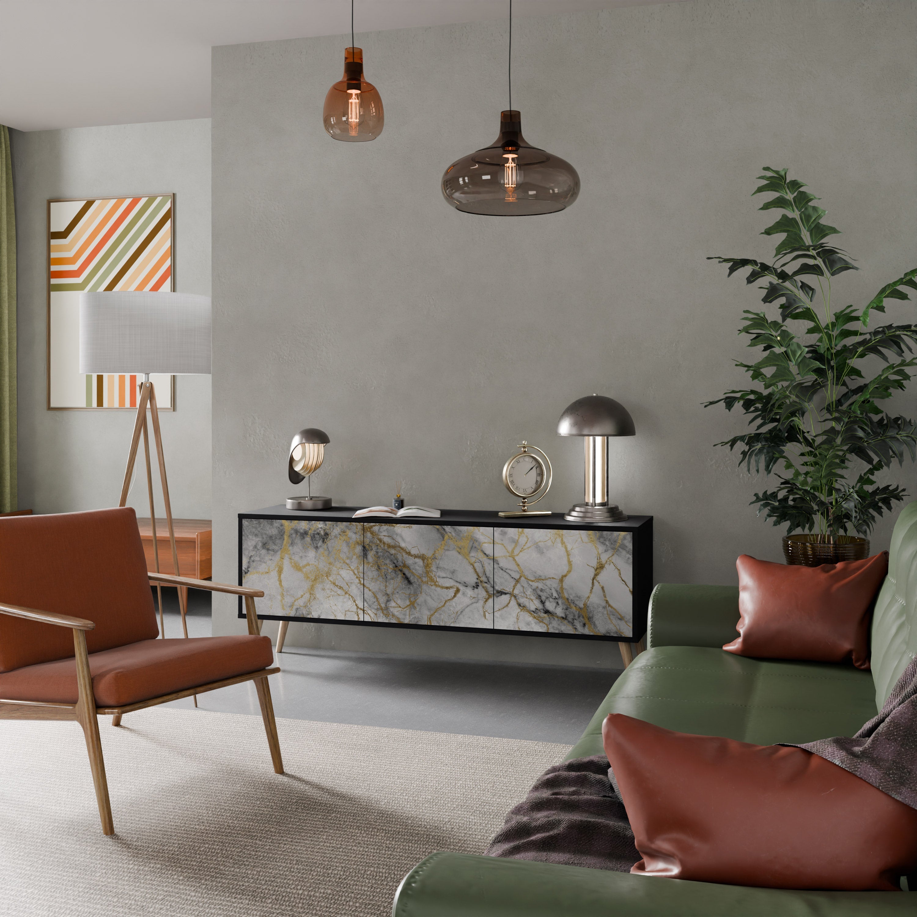 TIMELESS GLIDE Móvel de TV com 3 Portas em Acabamento Preto