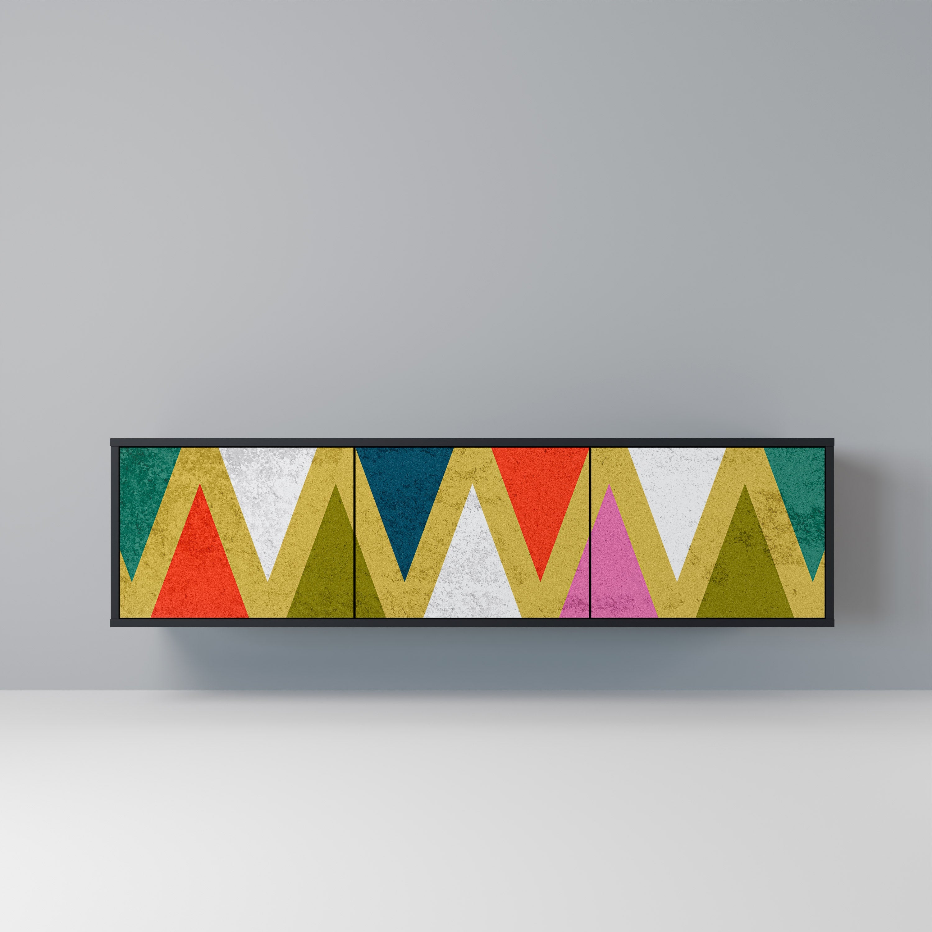 COLORFUL TRIANGLES Móvel de TV com 3 Portas em Acabamento Preto