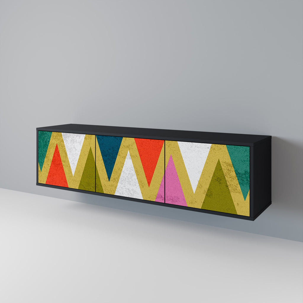 COLORFUL TRIANGLES Móvel de TV com 3 Portas em Acabamento Preto