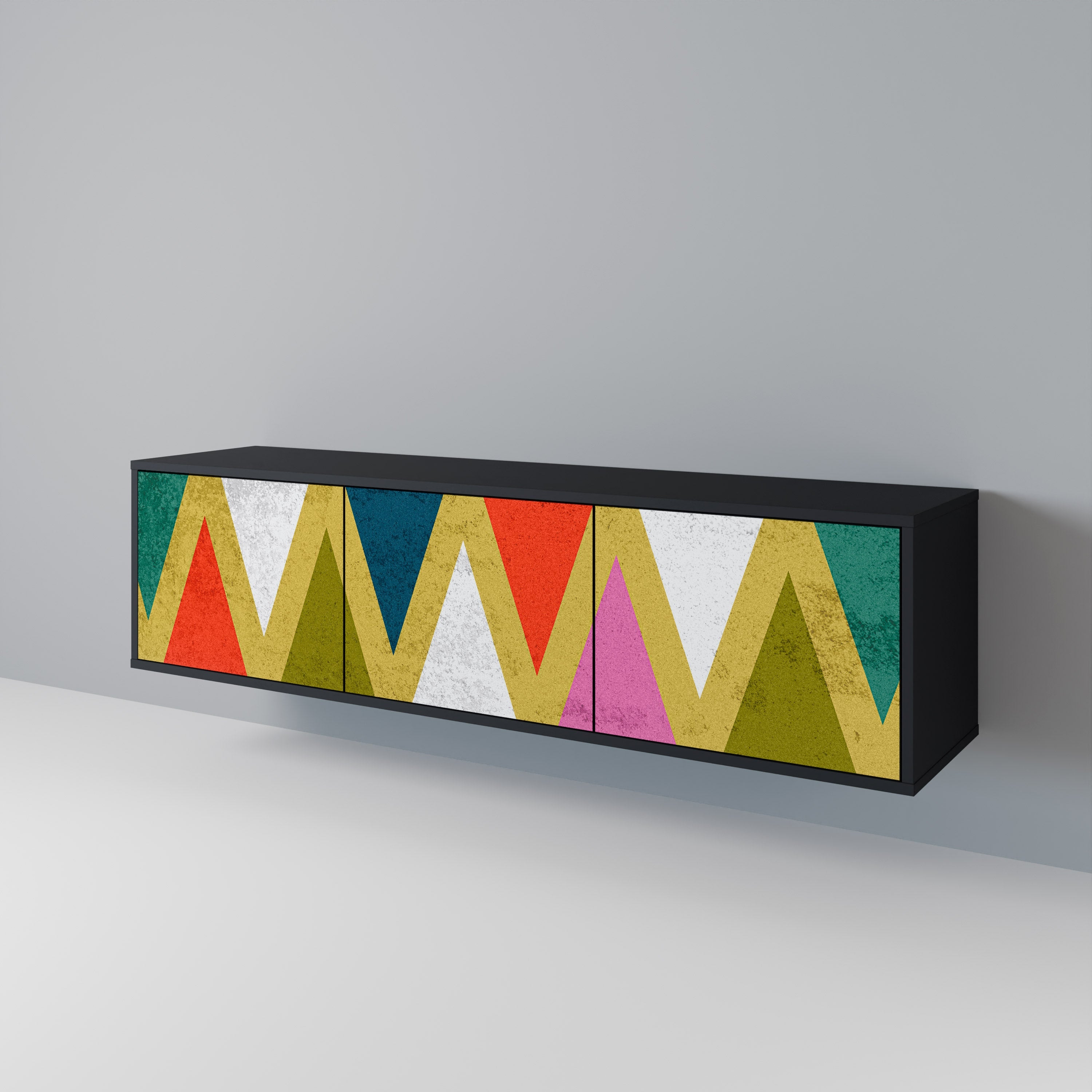 COLORFUL TRIANGLES Móvel de TV com 3 Portas em Acabamento Preto