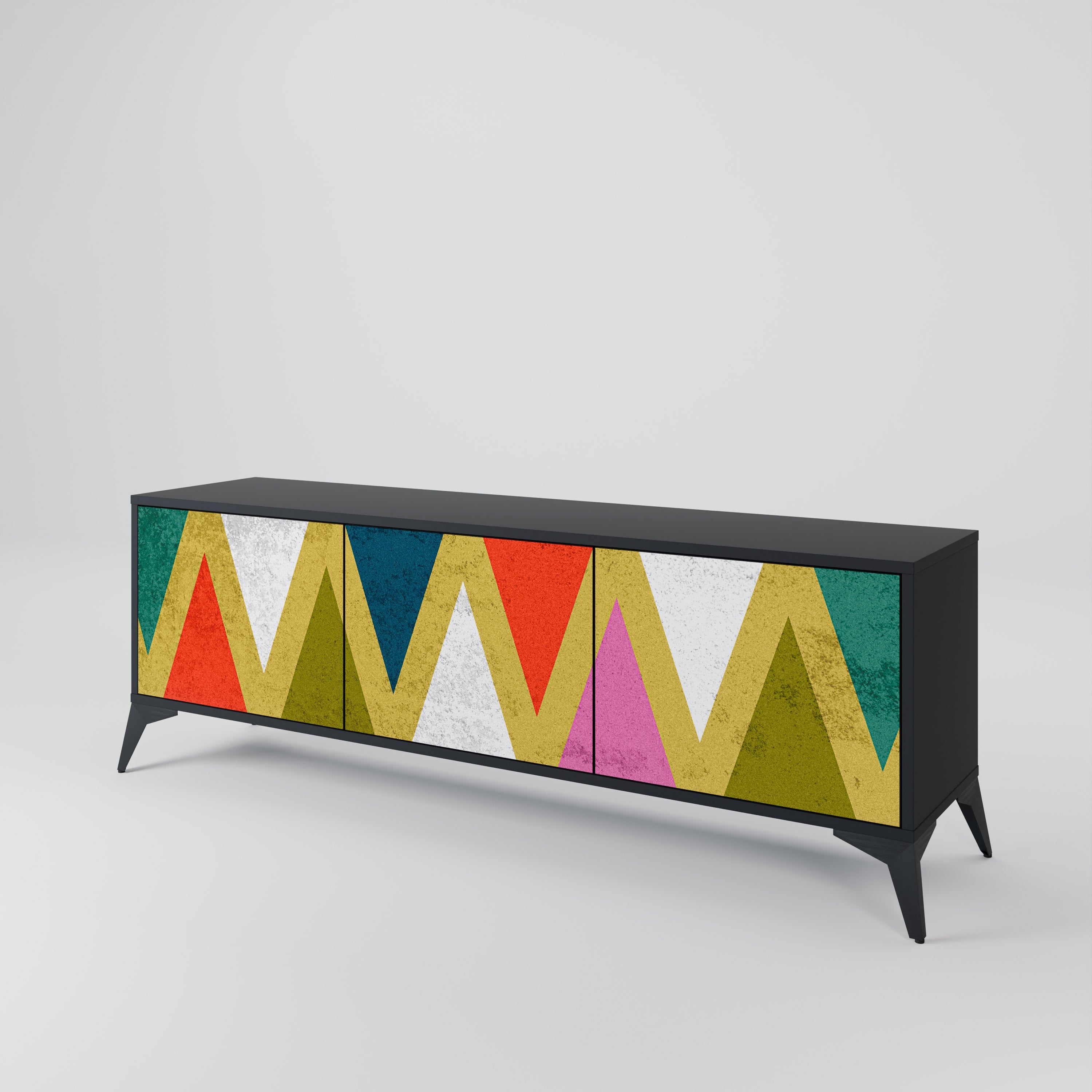 COLORFUL TRIANGLES Móvel de TV com 3 Portas em Acabamento Preto