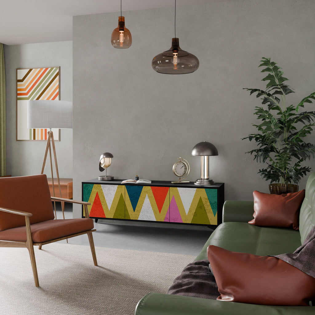 COLORFUL TRIANGLES Móvel de TV com 3 Portas em Acabamento Preto