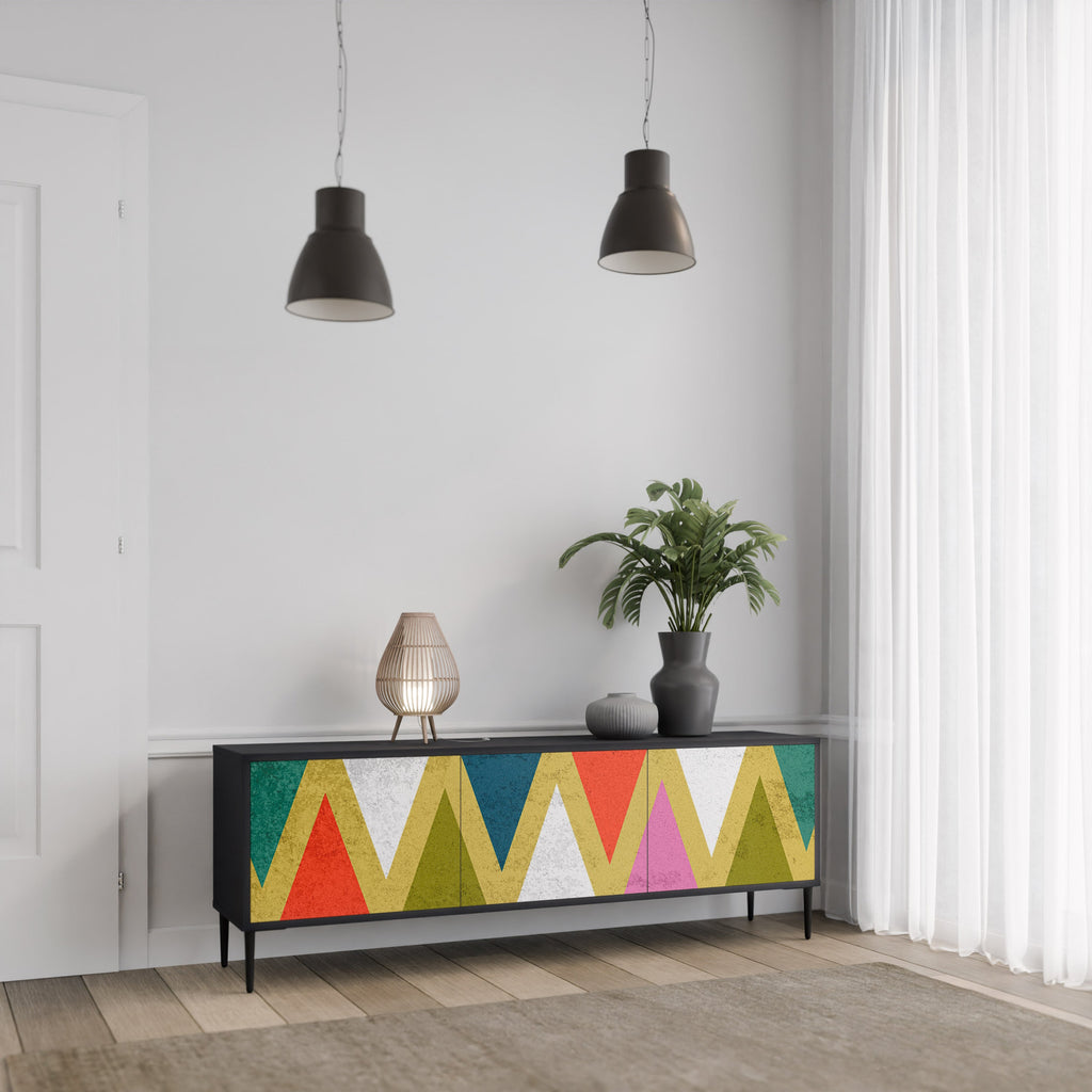 COLORFUL TRIANGLES Móvel de TV com 3 Portas em Acabamento Preto