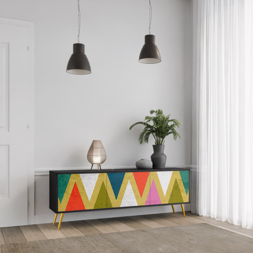 COLORFUL TRIANGLES Móvel de TV com 3 Portas em Acabamento Preto