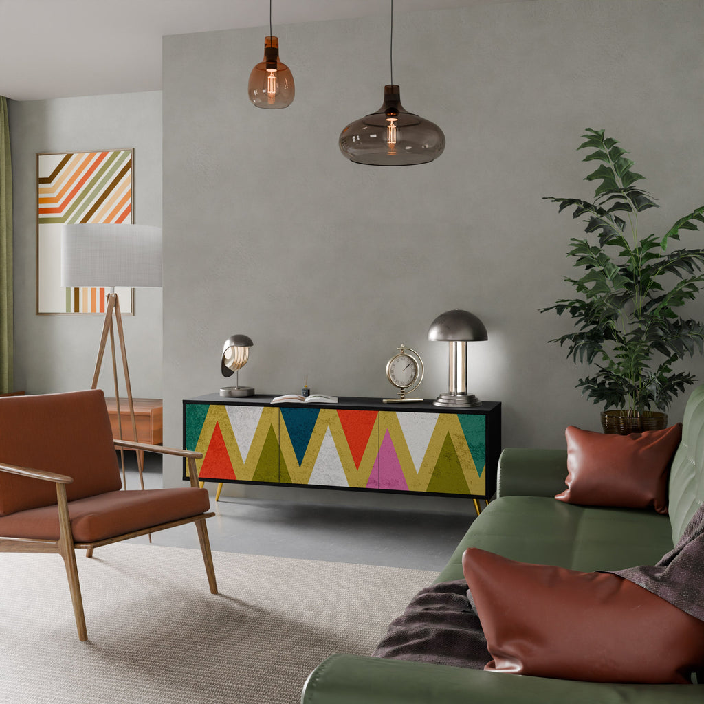 COLORFUL TRIANGLES Móvel de TV com 3 Portas em Acabamento Preto