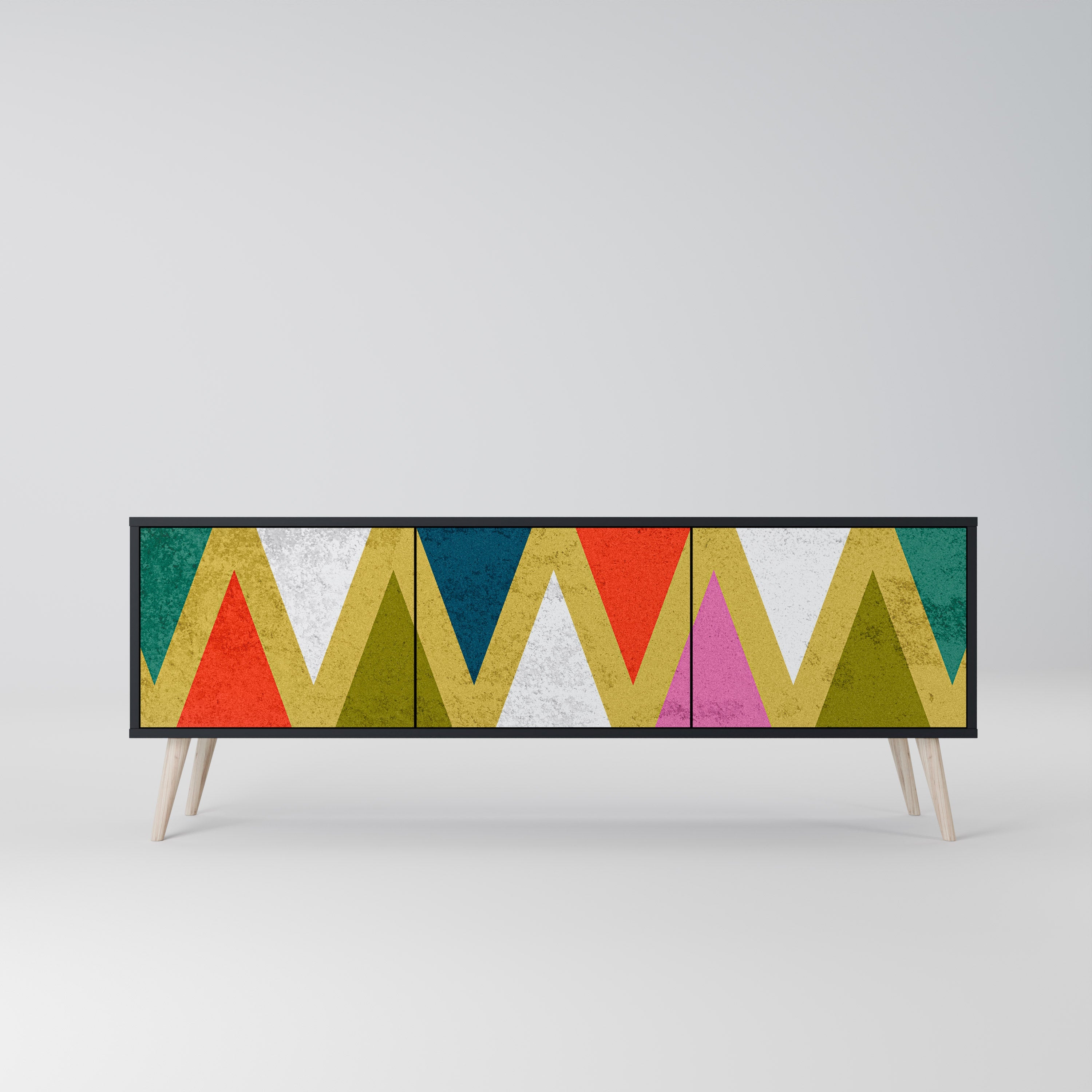 COLORFUL TRIANGLES Móvel de TV com 3 Portas em Acabamento Preto