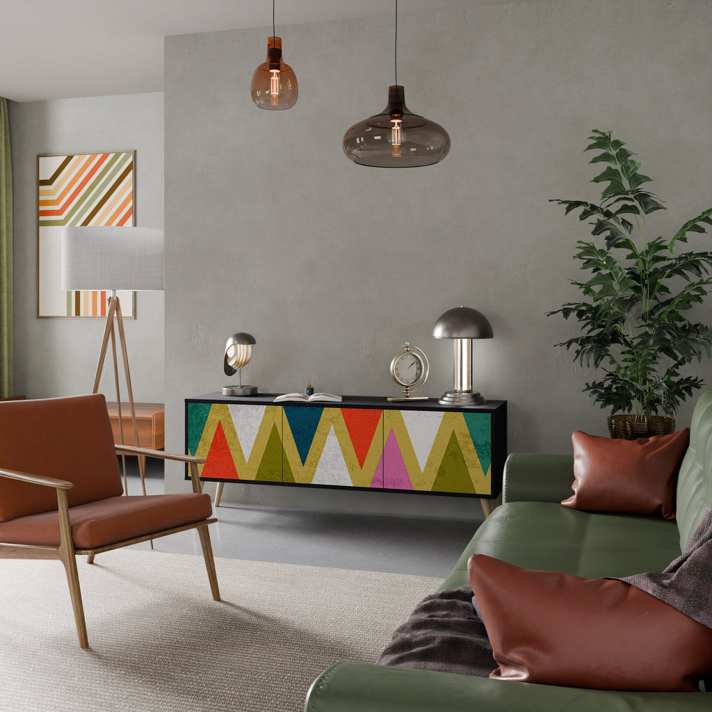 COLORFUL TRIANGLES Móvel de TV com 3 Portas em Acabamento Preto