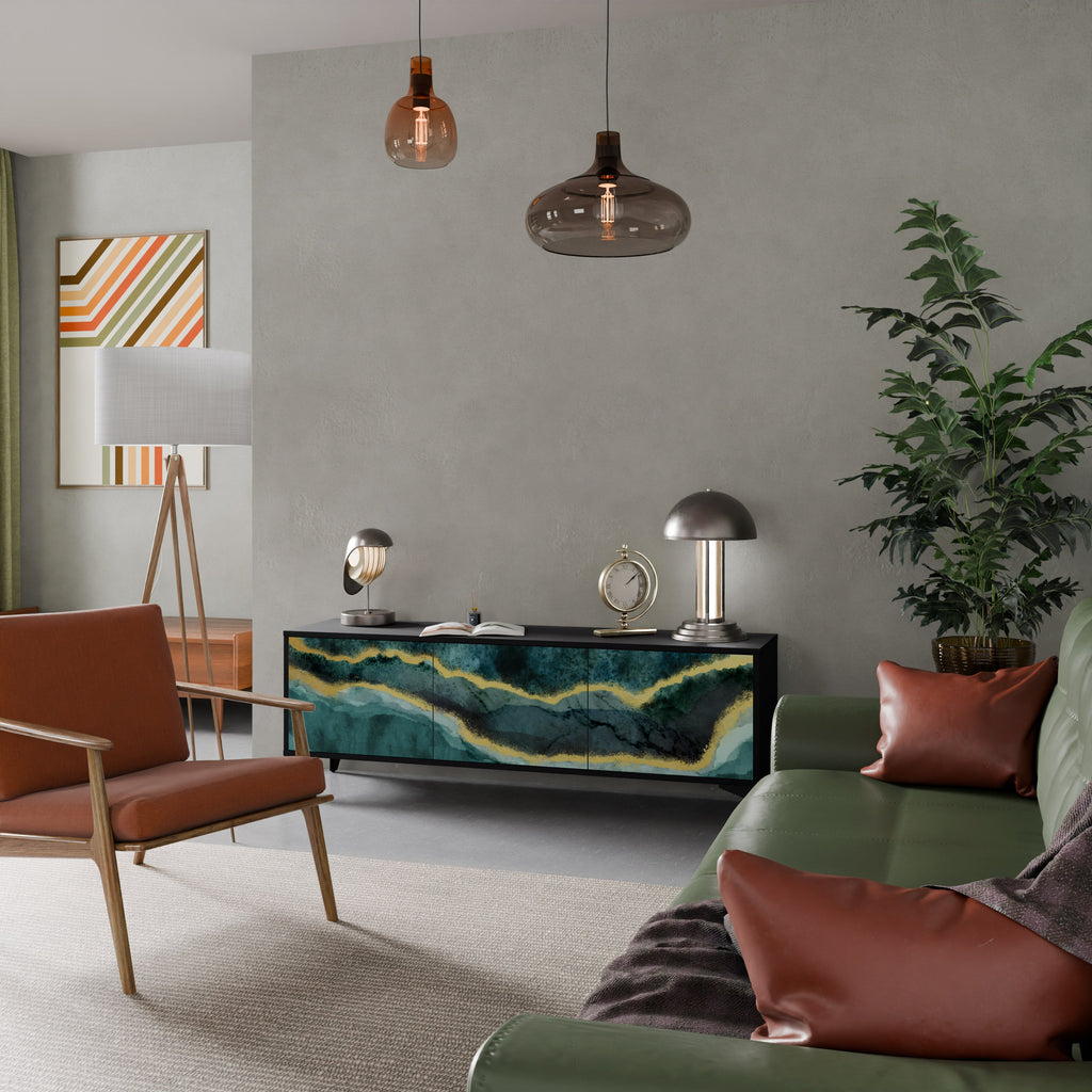 GOLDRUSH ODYSSEY Móvel de TV com 3 Portas em Acabamento Preto