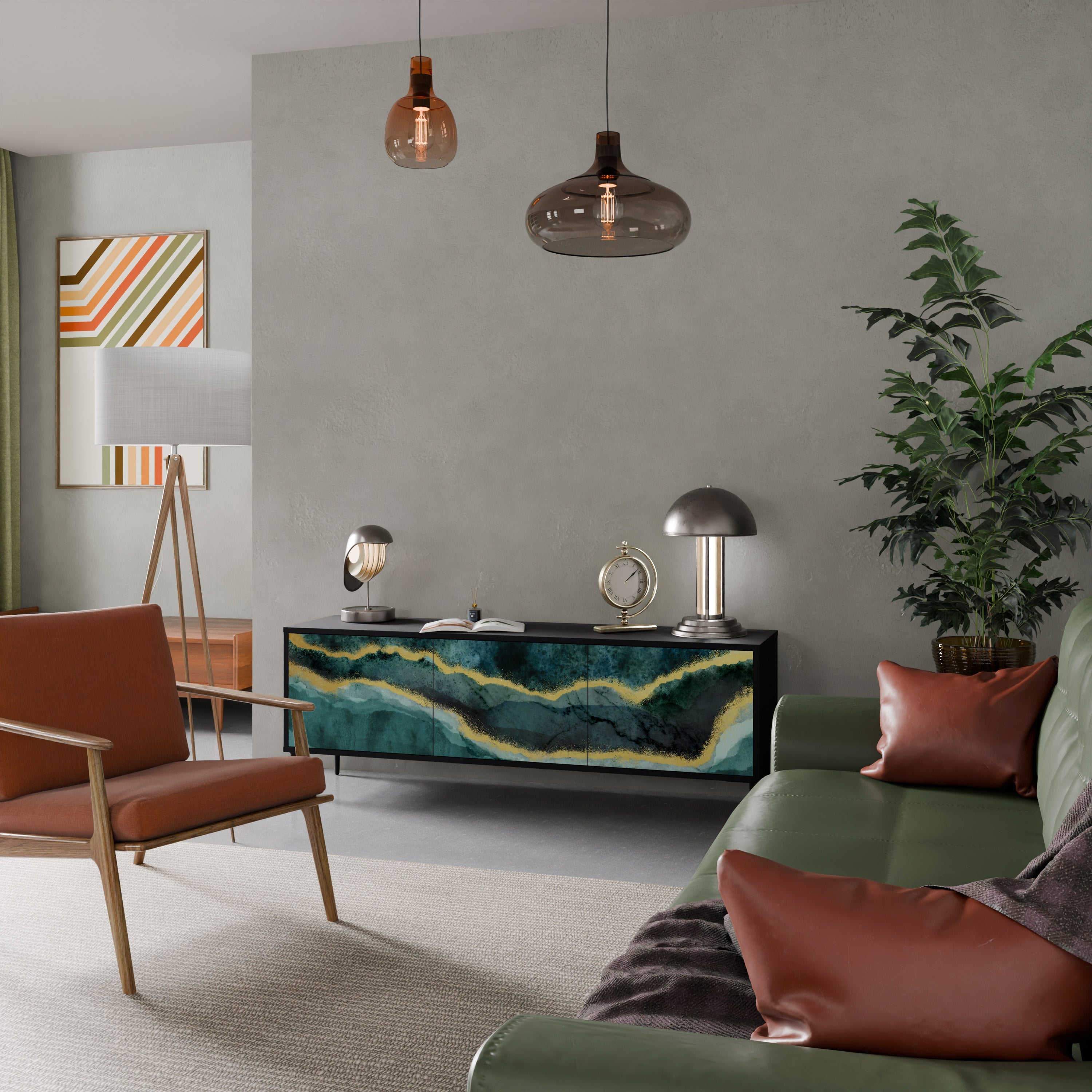 GOLDRUSH ODYSSEY Móvel de TV com 3 Portas em Acabamento Preto