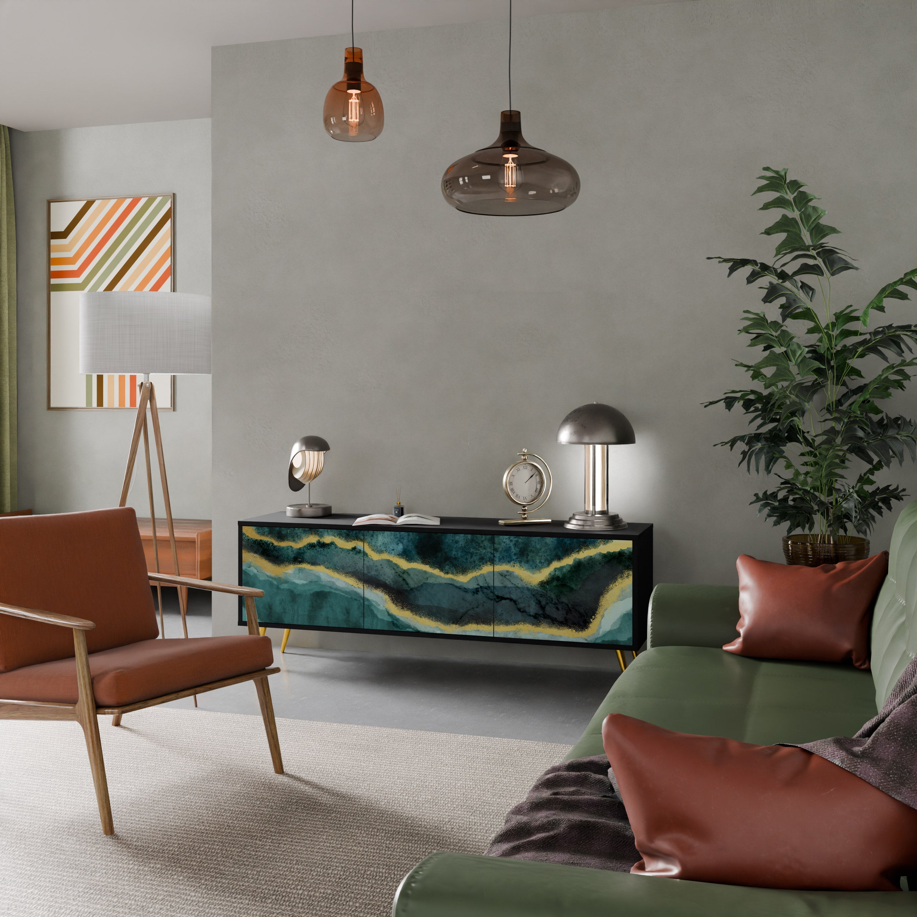 GOLDRUSH ODYSSEY Móvel de TV com 3 Portas em Acabamento Preto