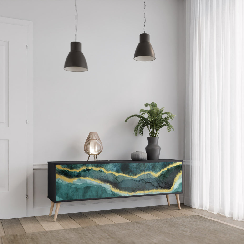 GOLDRUSH ODYSSEY Móvel de TV com 3 Portas em Acabamento Preto