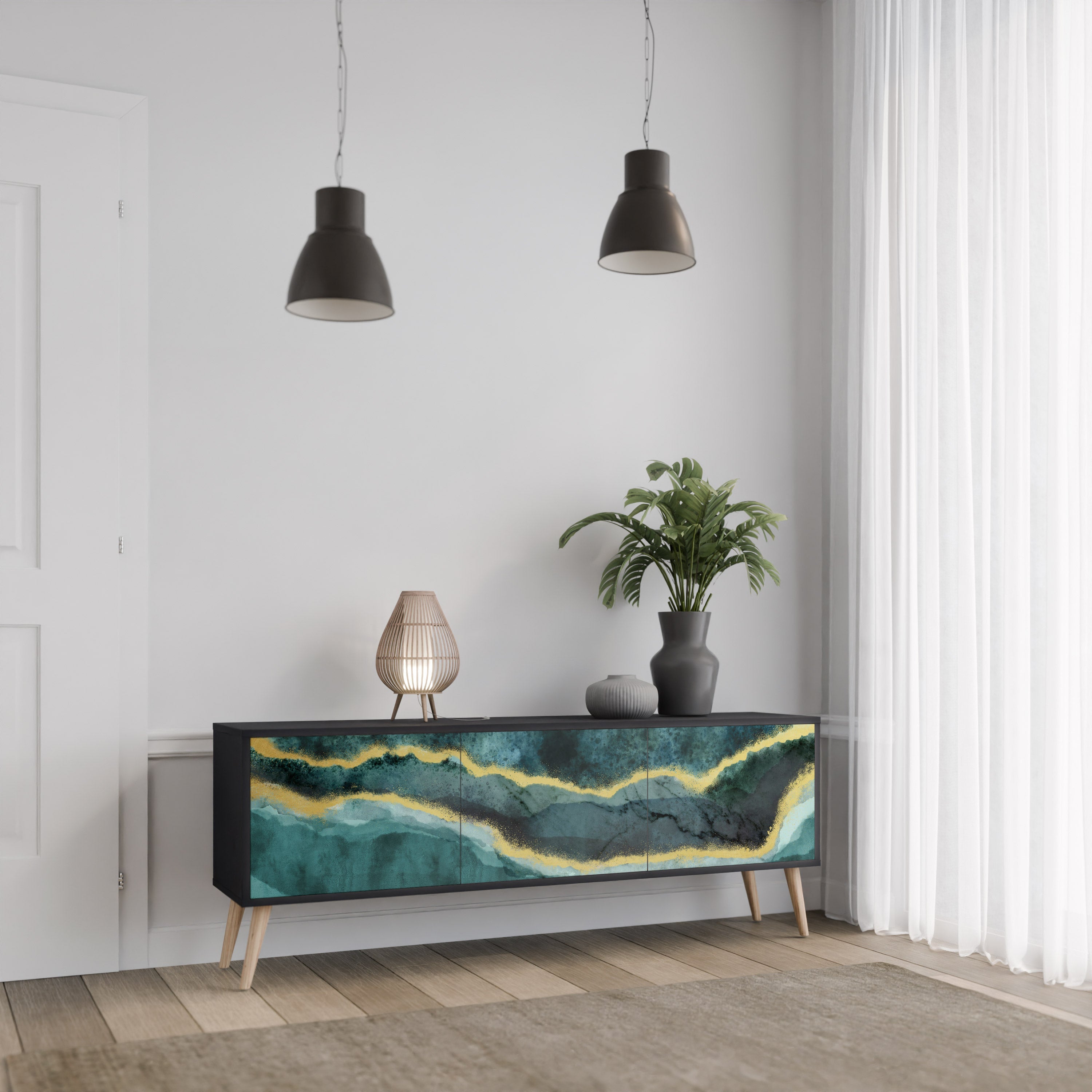 GOLDRUSH ODYSSEY Móvel de TV com 3 Portas em Acabamento Preto