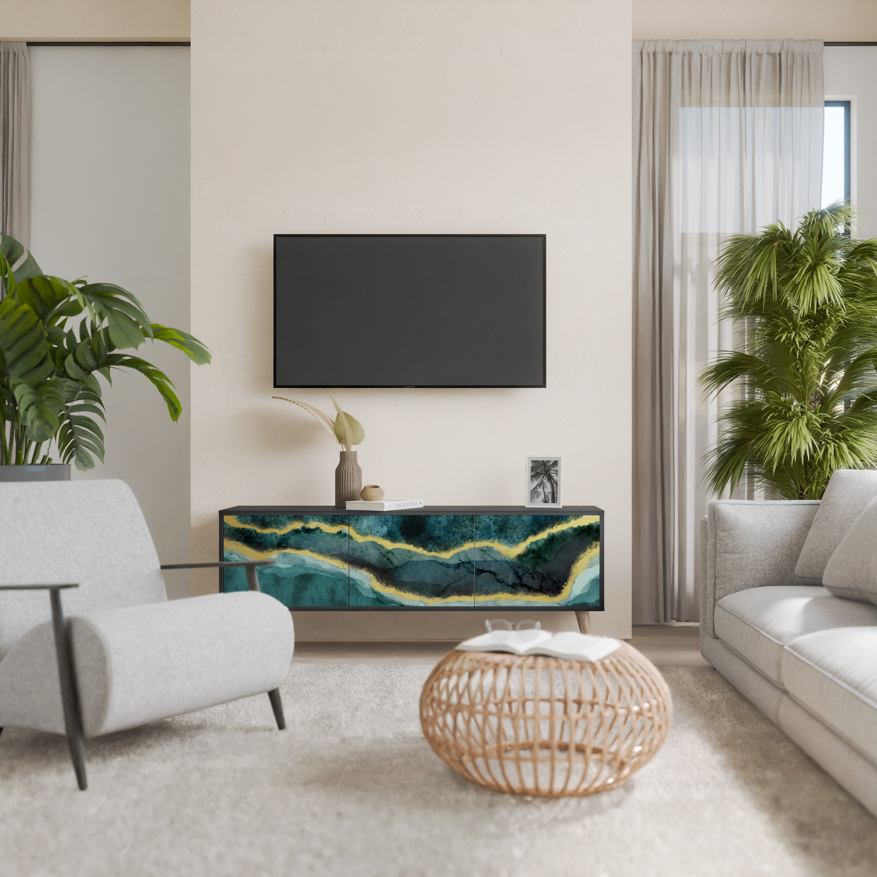 GOLDRUSH ODYSSEY Móvel de TV com 3 Portas em Acabamento Preto