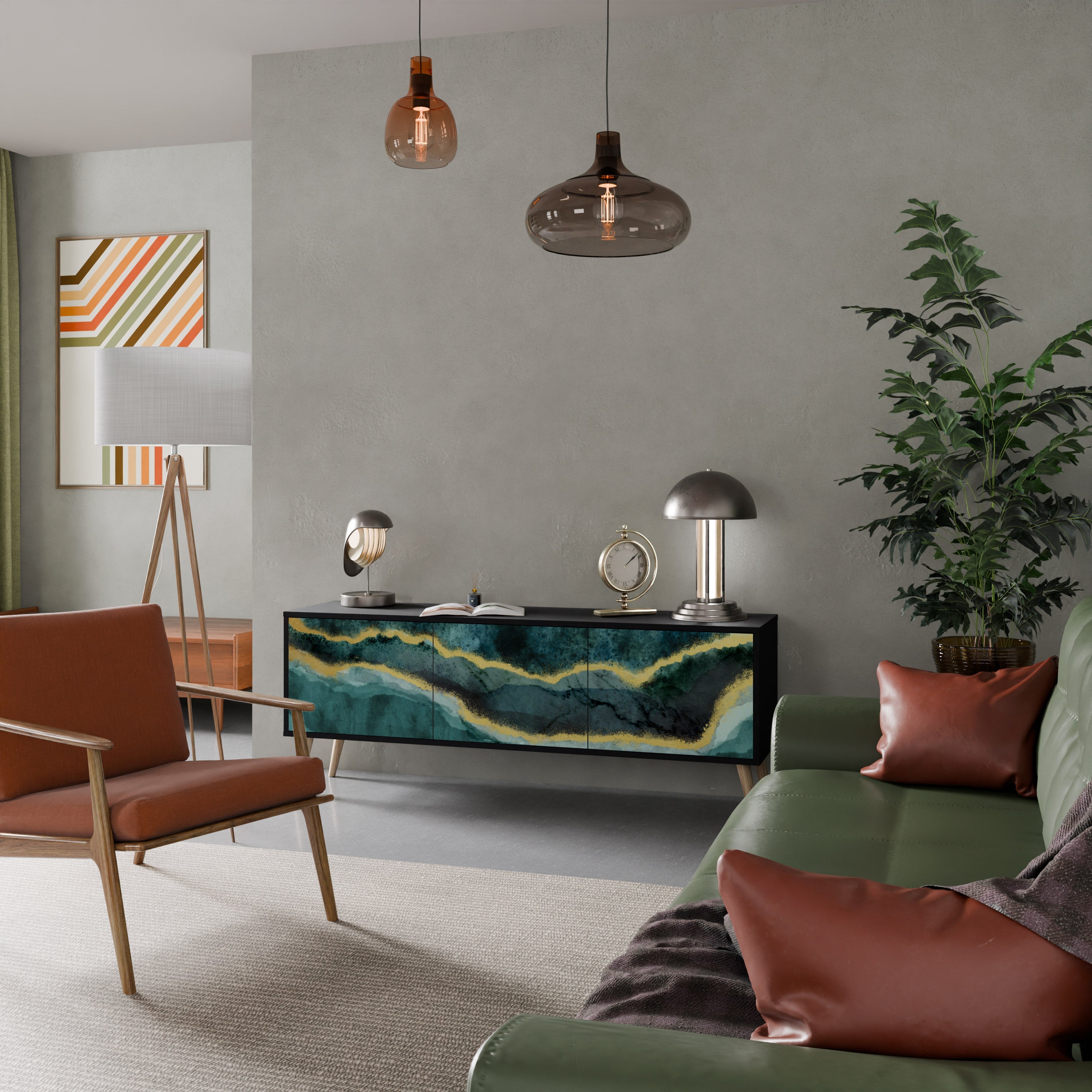 GOLDRUSH ODYSSEY Móvel de TV com 3 Portas em Acabamento Preto