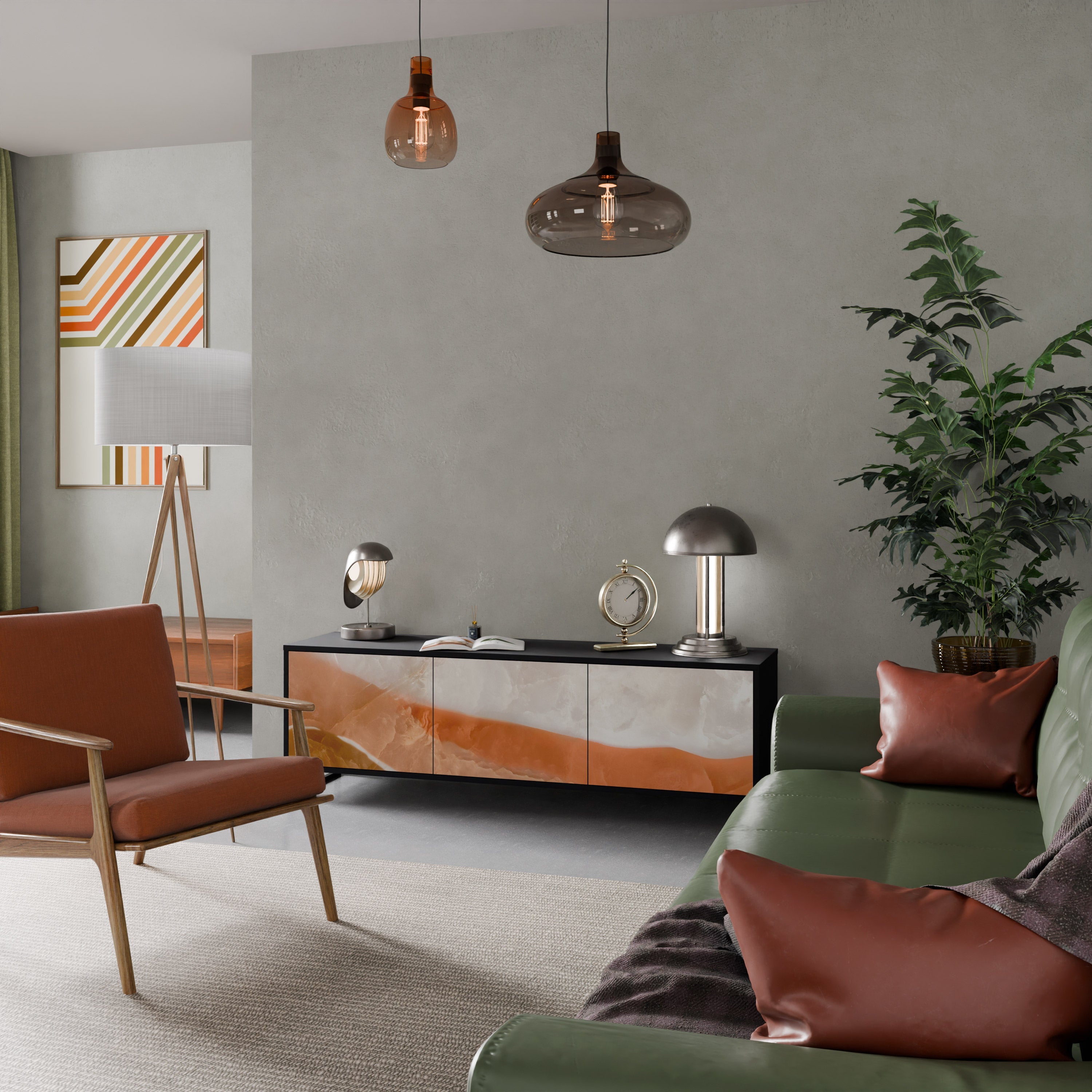 SANDHILLS SPLENDOUR Móvel de TV com 3 Portas em Acabamento Preto