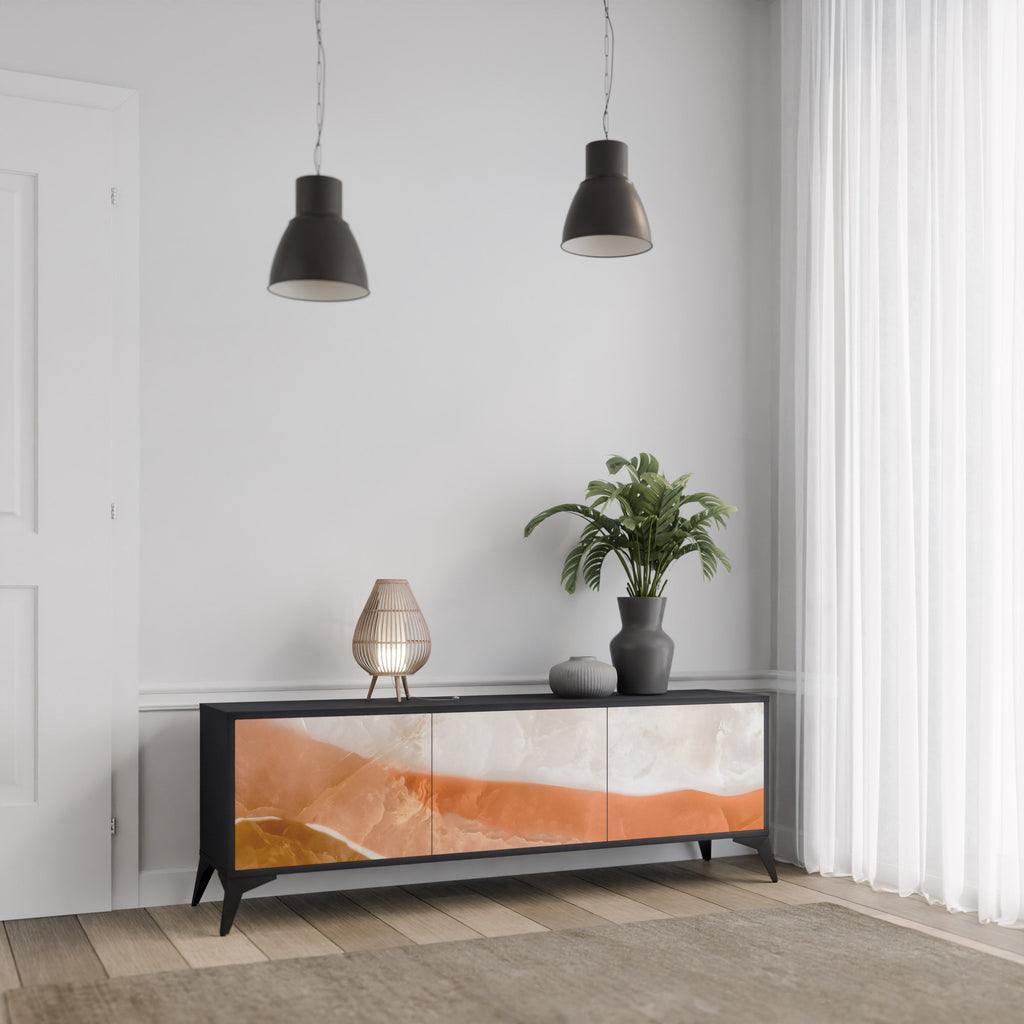 SANDHILLS SPLENDOUR Móvel de TV com 3 Portas em Acabamento Preto