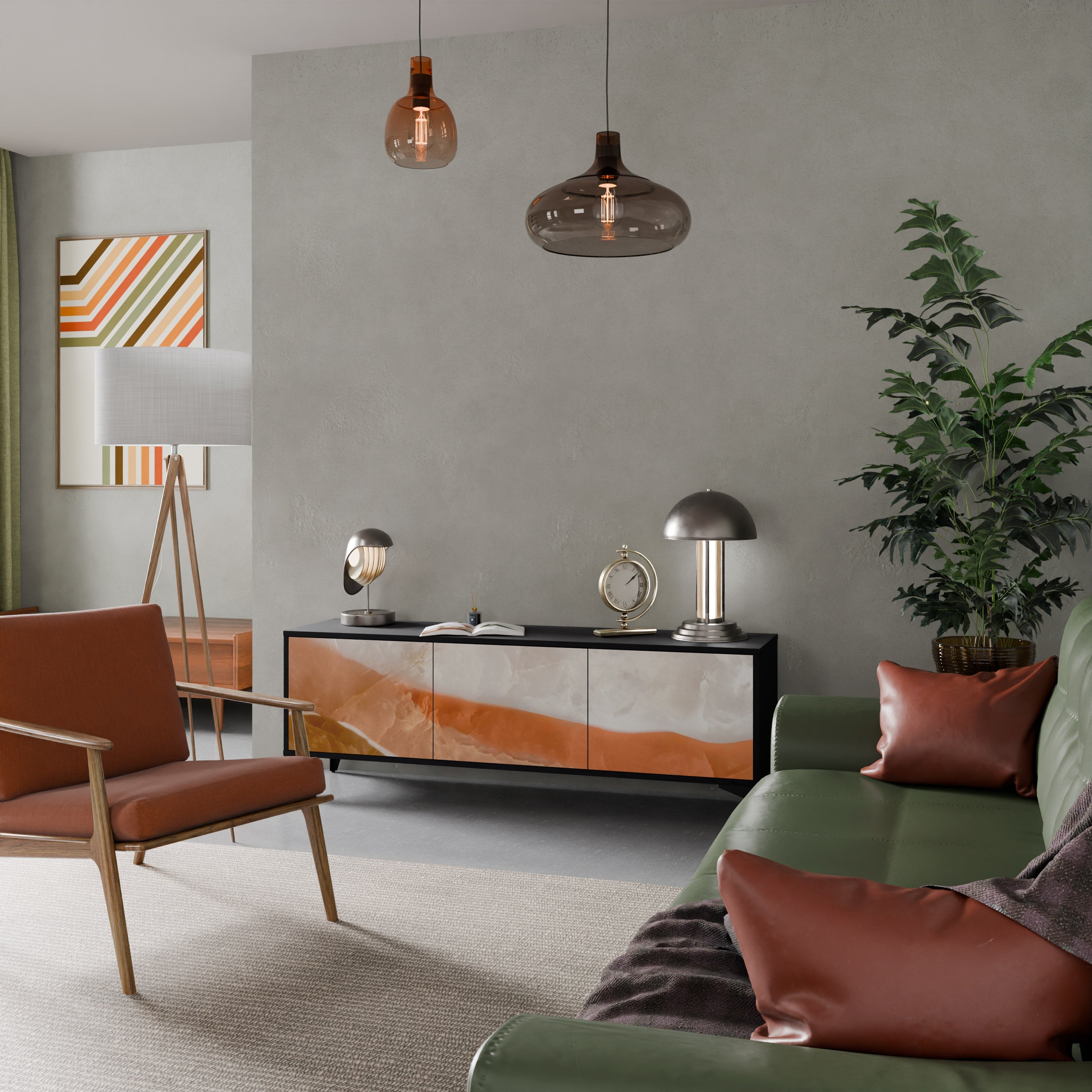 SANDHILLS SPLENDOUR Móvel de TV com 3 Portas em Acabamento Preto