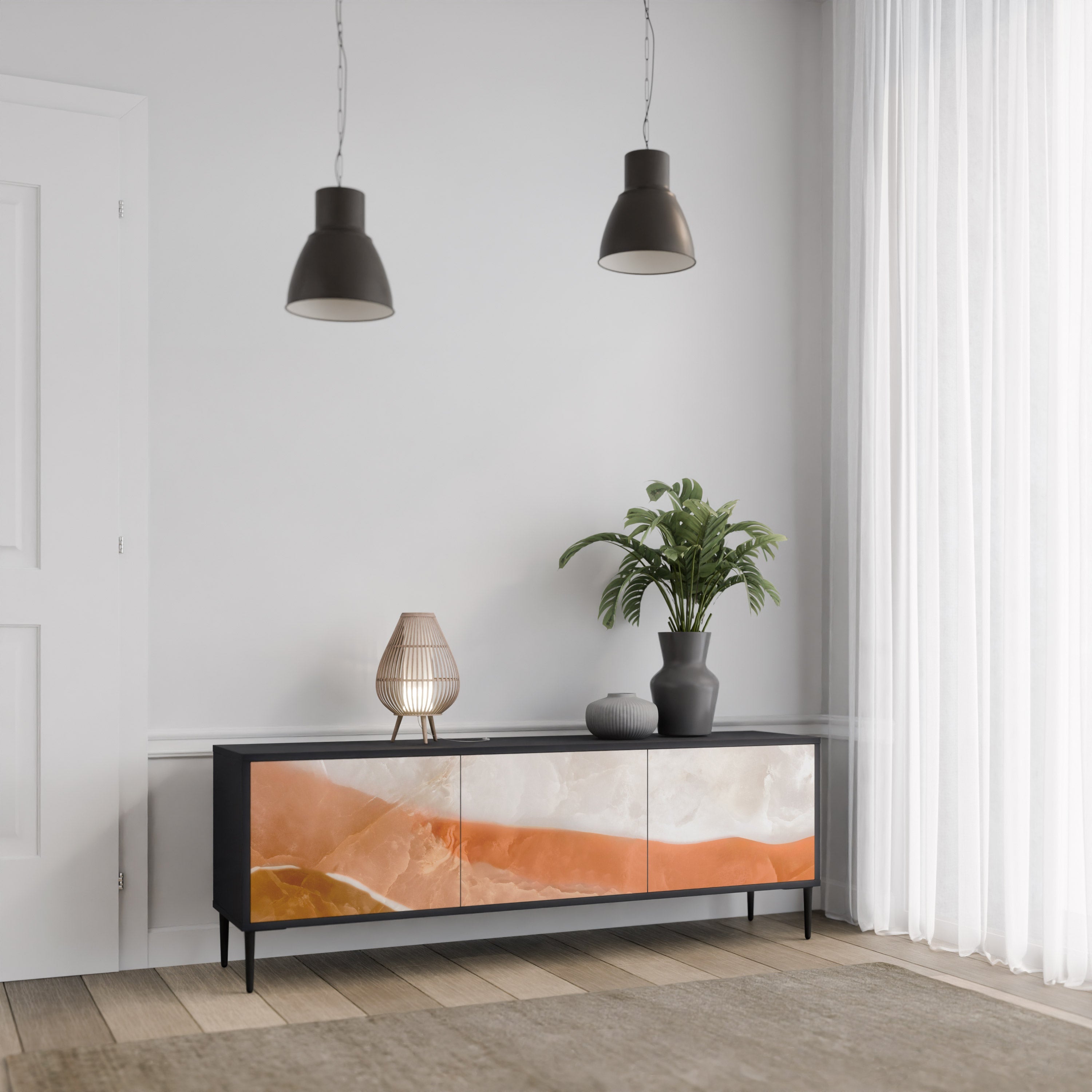 SANDHILLS SPLENDOUR Móvel de TV com 3 Portas em Acabamento Preto