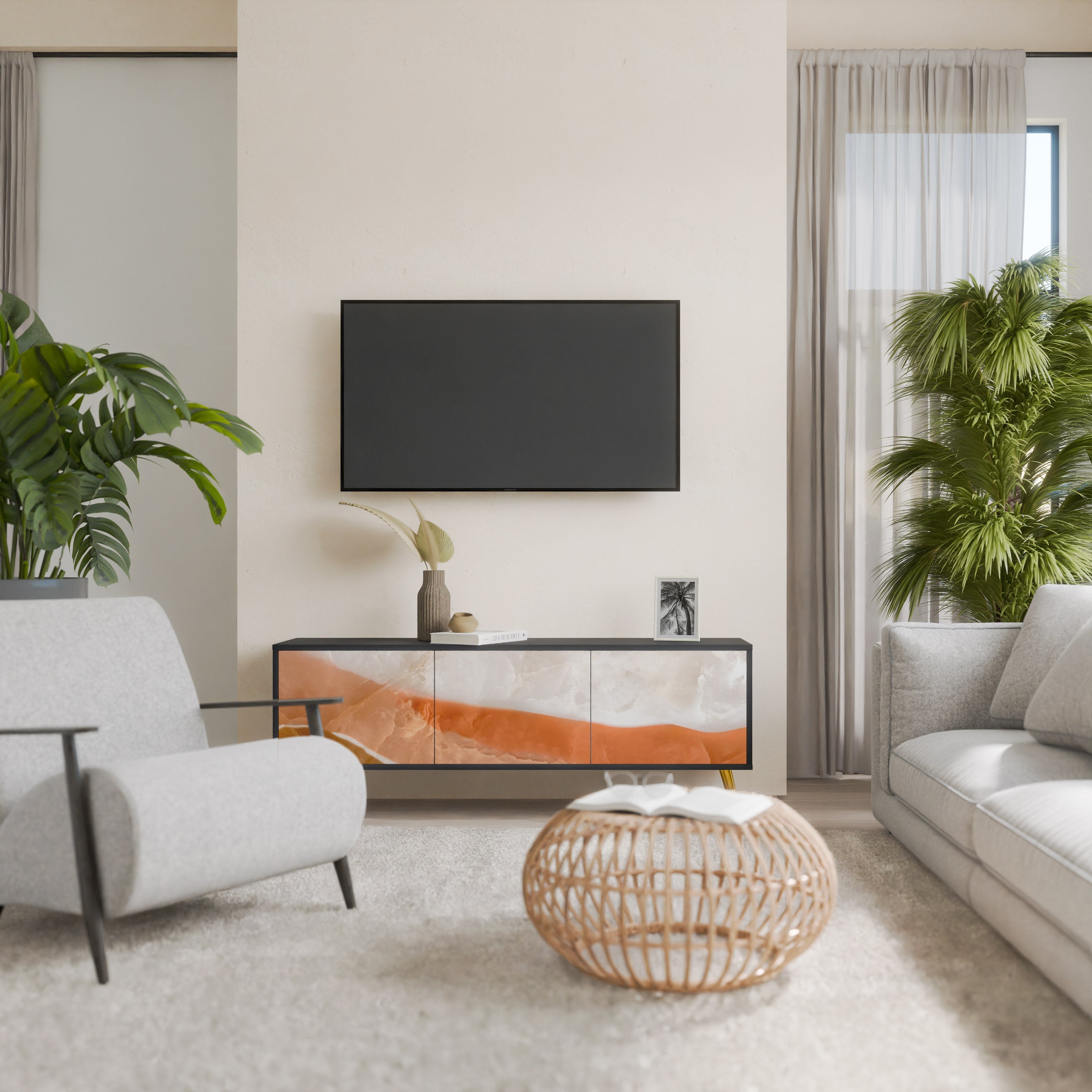 SANDHILLS SPLENDOUR Móvel de TV com 3 Portas em Acabamento Preto