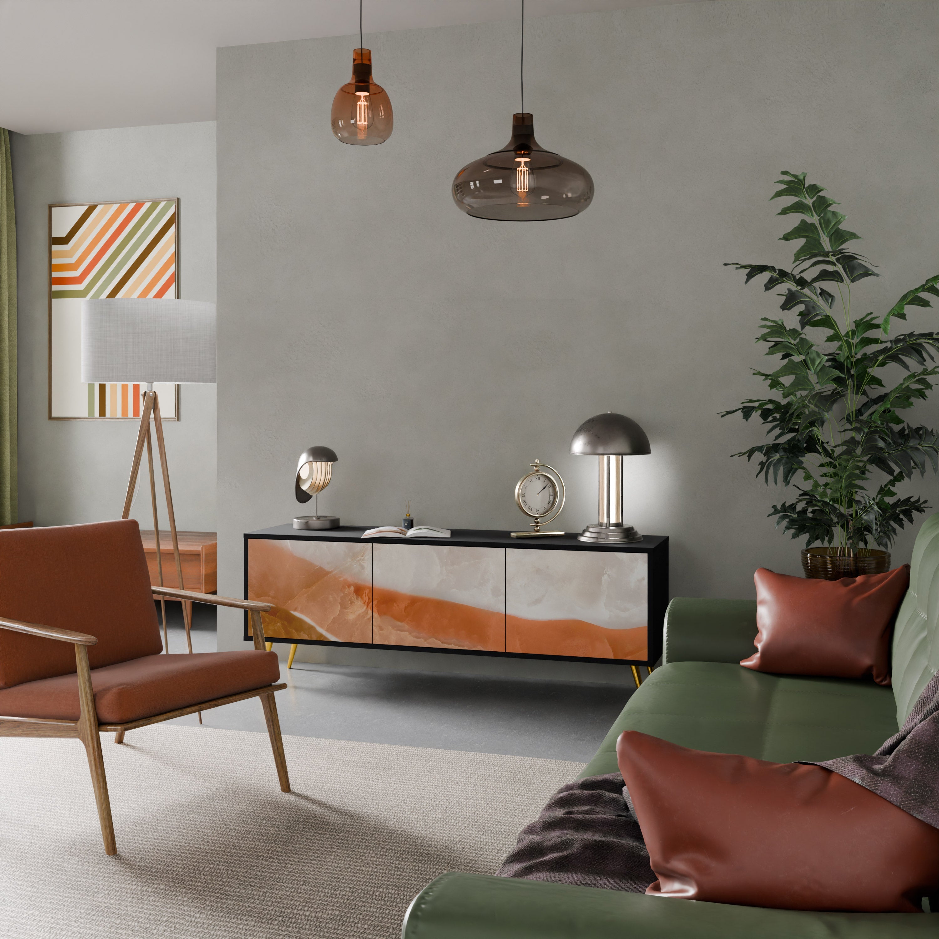 SANDHILLS SPLENDOUR Móvel de TV com 3 Portas em Acabamento Preto