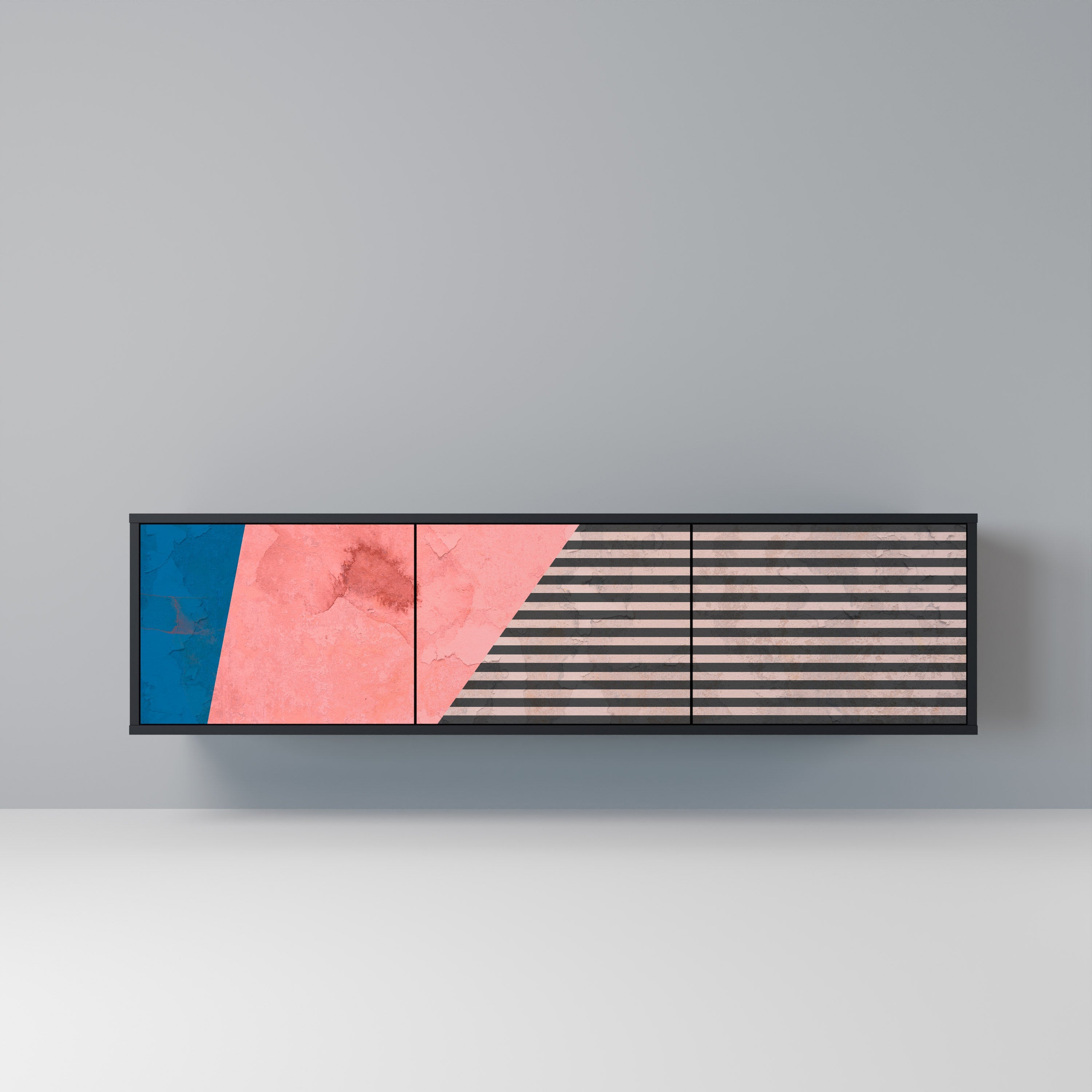 GLAMOROUS STRIPE Móvel de TV com 3 Portas em Acabamento Preto