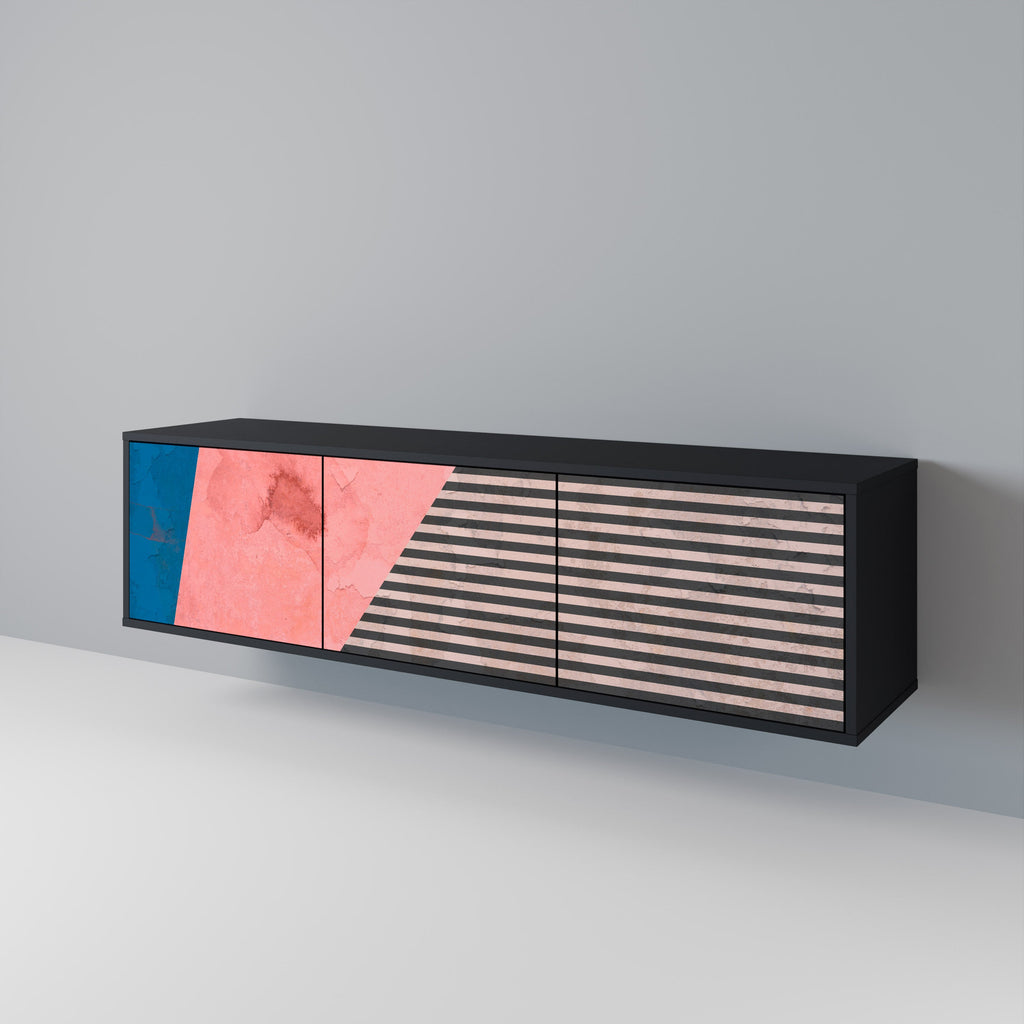 GLAMOROUS STRIPE Móvel de TV com 3 Portas em Acabamento Preto