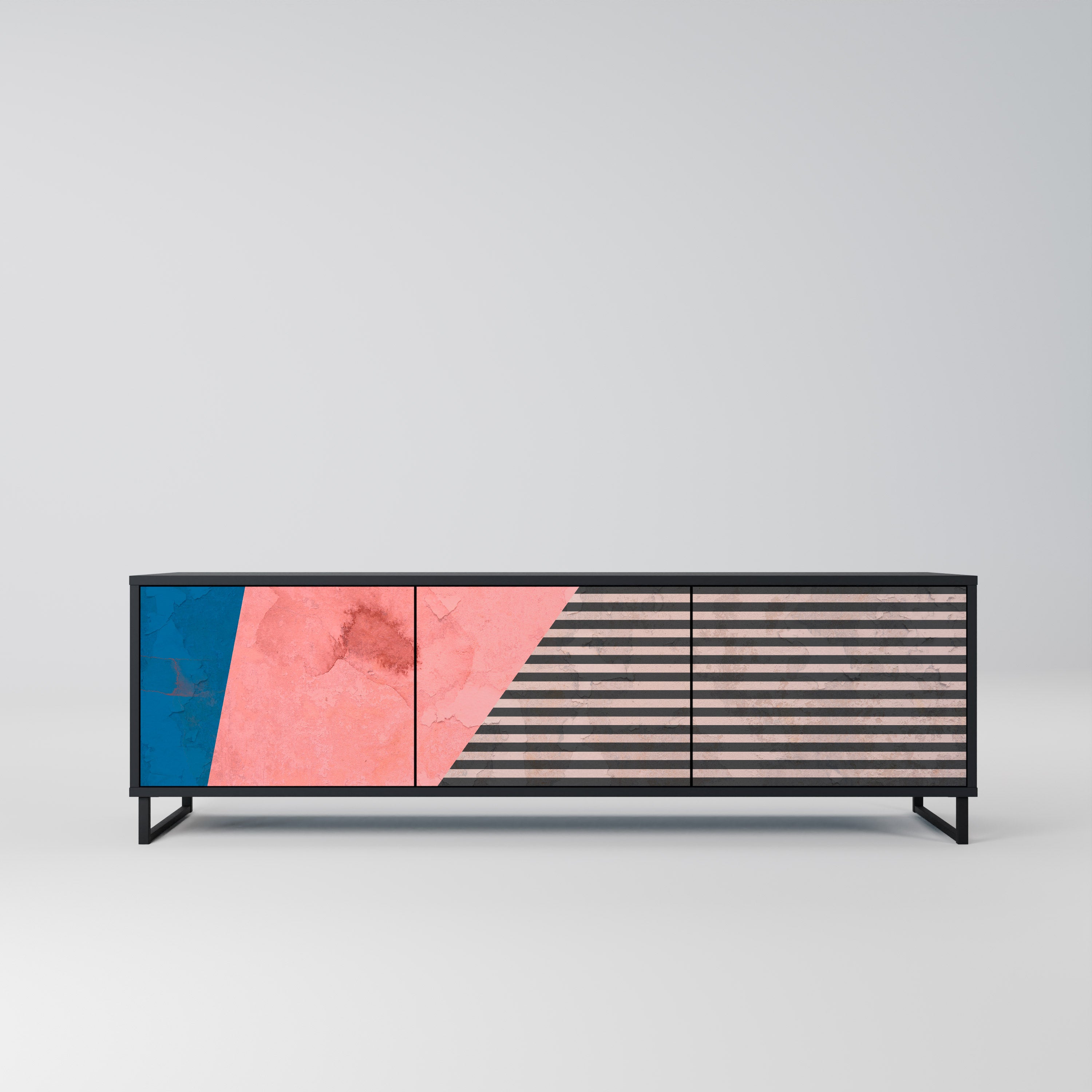 GLAMOROUS STRIPE Móvel de TV com 3 Portas em Acabamento Preto