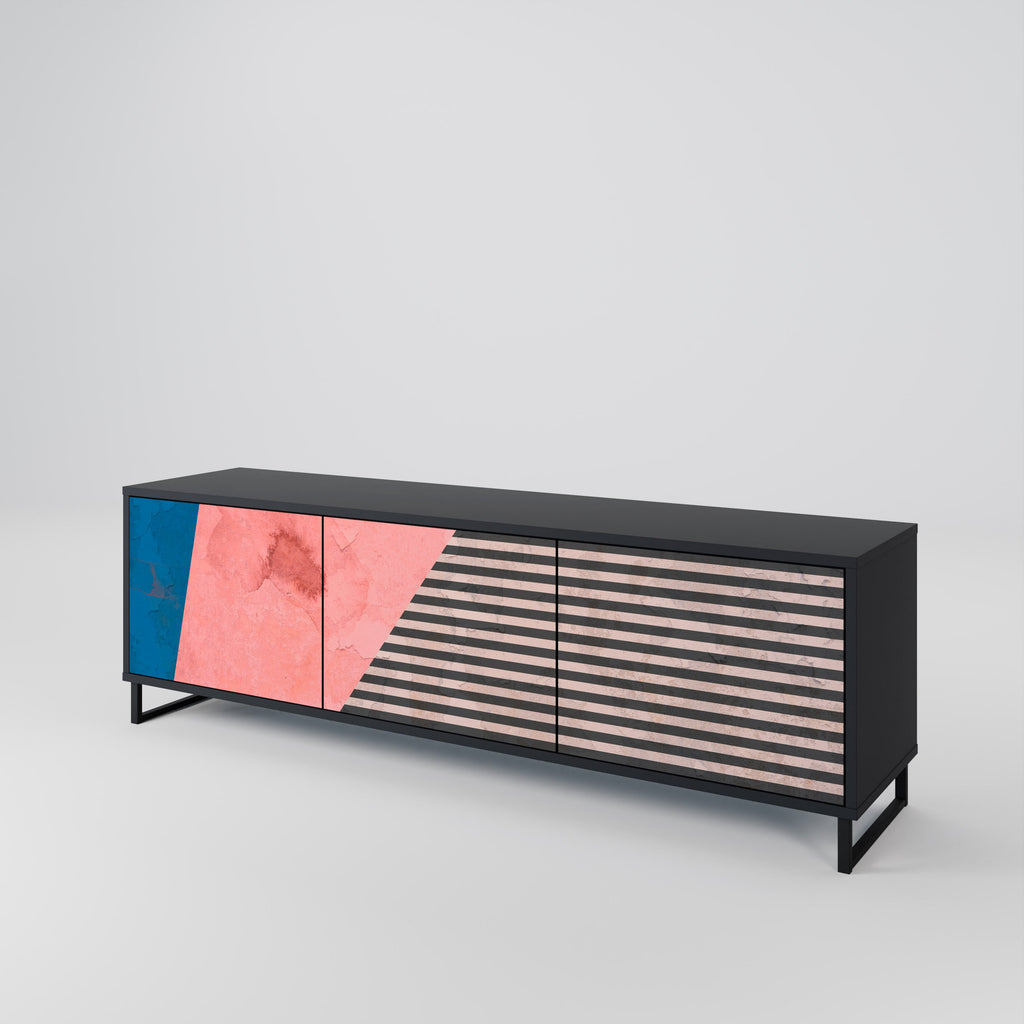 GLAMOROUS STRIPE Móvel de TV com 3 Portas em Acabamento Preto