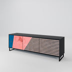 GLAMOROUS STRIPE Móvel de TV com 3 Portas em Acabamento Preto