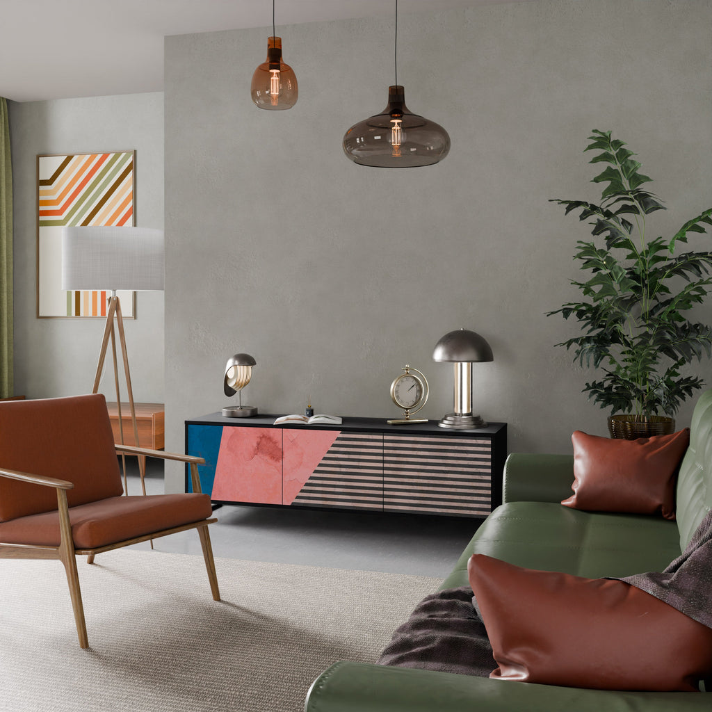 GLAMOROUS STRIPE Móvel de TV com 3 Portas em Acabamento Preto