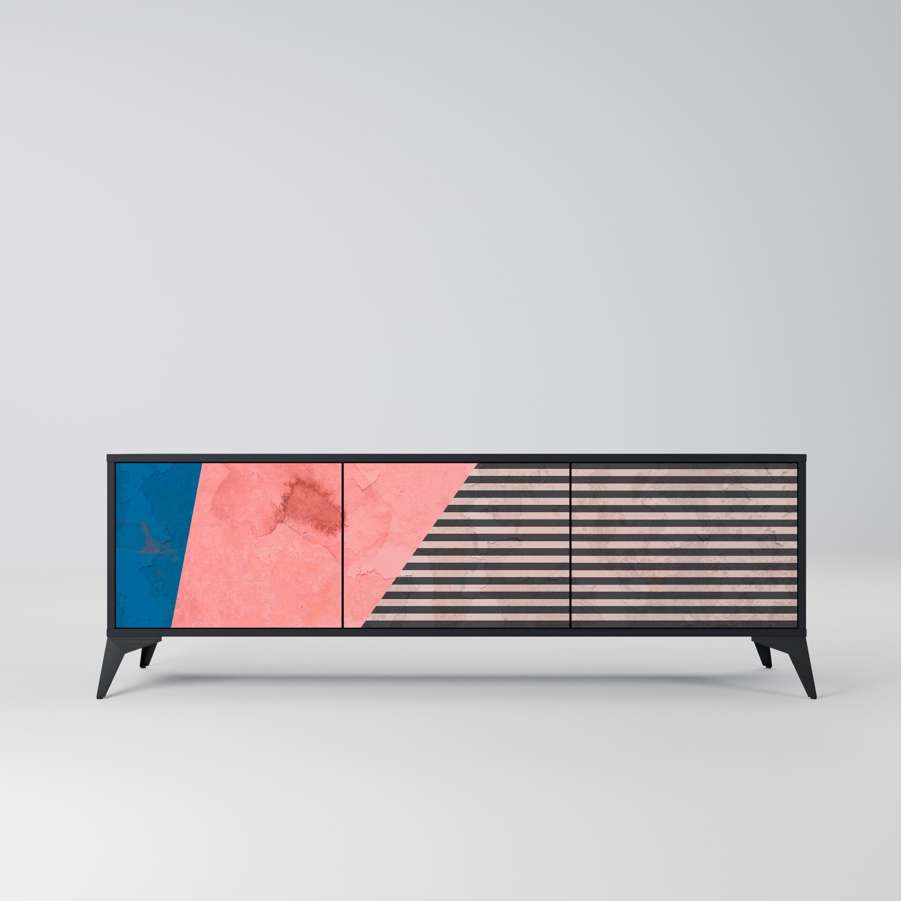 GLAMOROUS STRIPE Móvel de TV com 3 Portas em Acabamento Preto